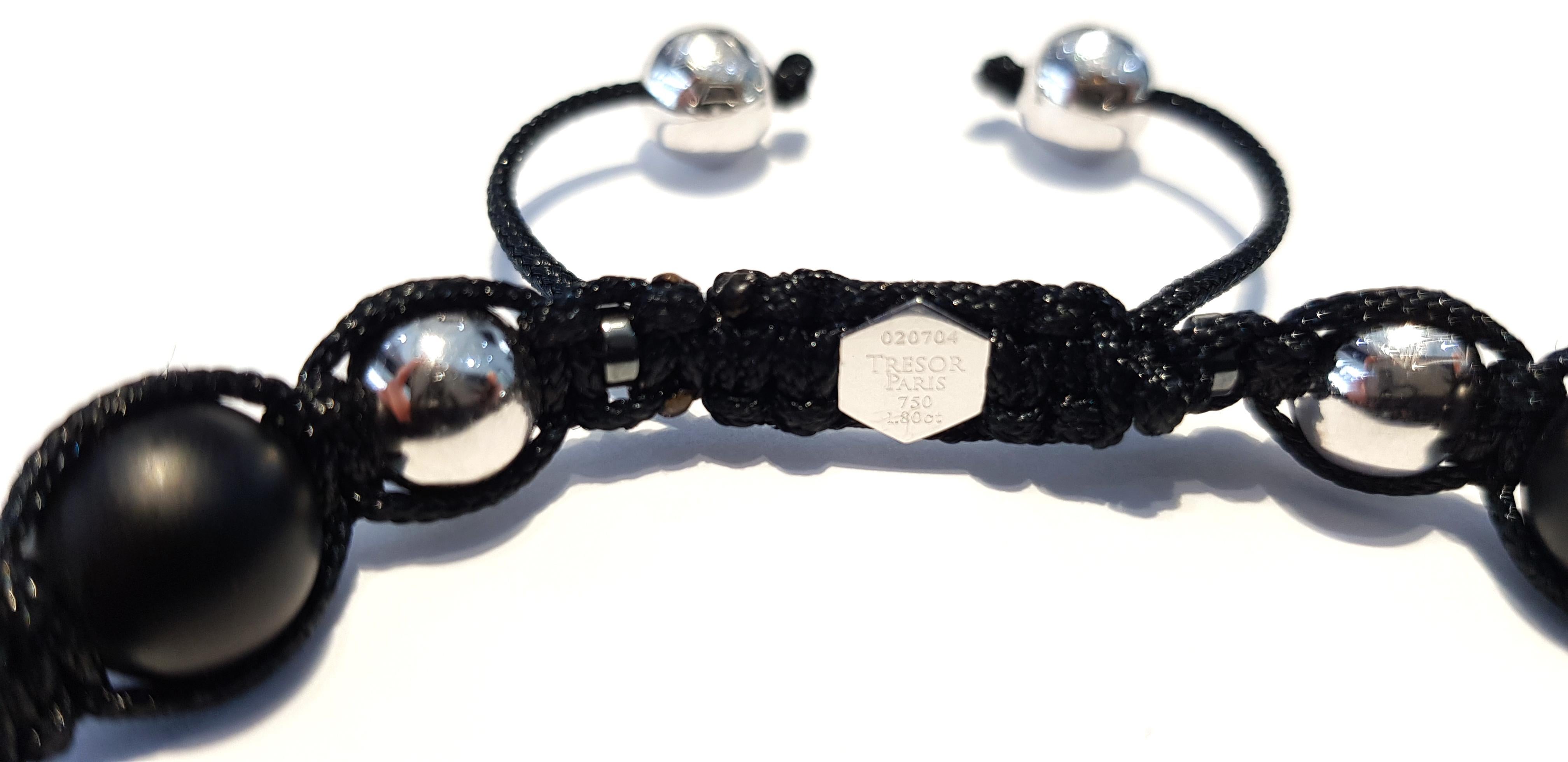 Moderne Bracelet de perles pour hommes en or 18 carats avec agate noire et diamants blancs ronds de 1,80 carat  en vente