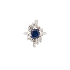 1.80 Carat Sapphire Baguette Diamonds 18 Carat White Gold Pompadour Ring