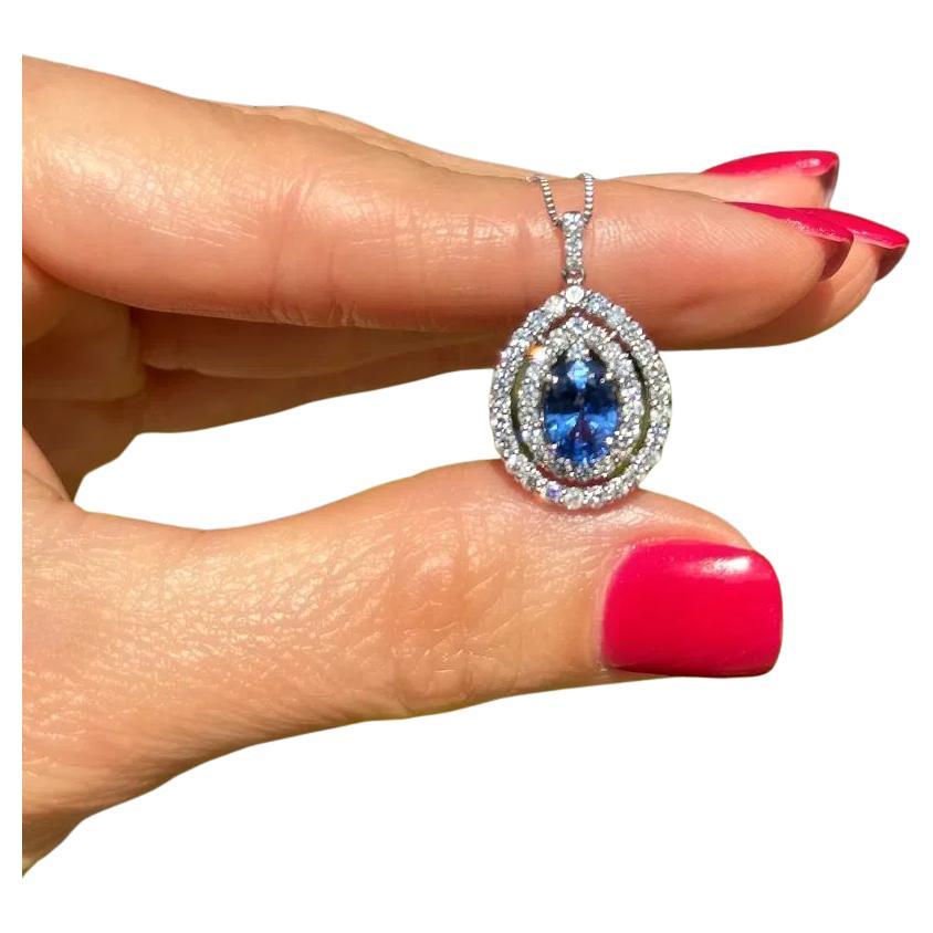 1.80 Carat Sapphire GIA and Diamond Pendant Necklace