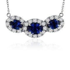 1.80 Carat Sapphire Oval Trio Pendant With 0.50 Ct Diamond in 18k White ref896