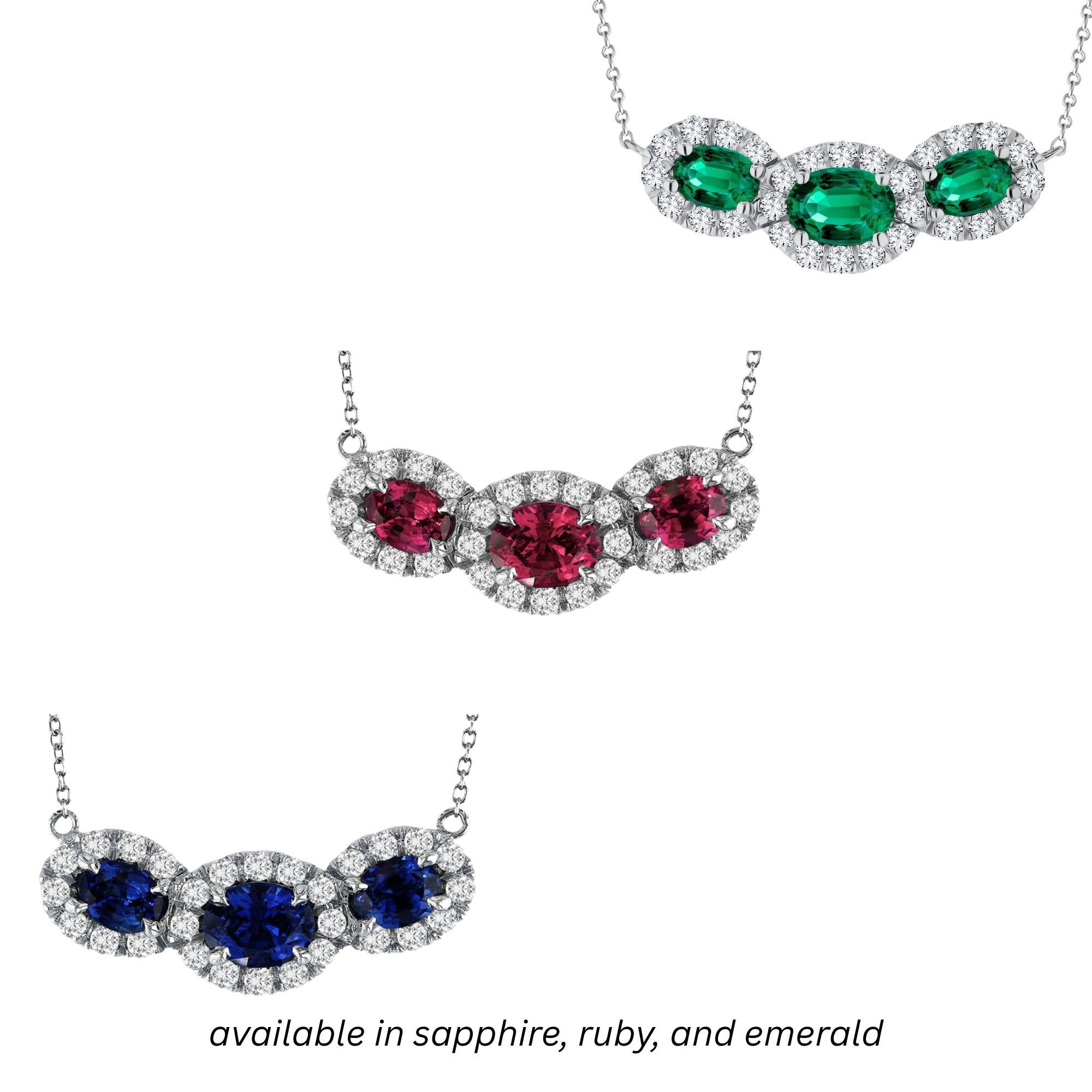 1.80 Carat Sapphire Oval Trio Pendant With 0.50 Ct Diamond in 18k White ref896 in vendita 2