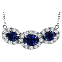 1.80 Carat Sapphire Oval Trio Pendant With 0.50 Ct Diamond in 18k White ref896
