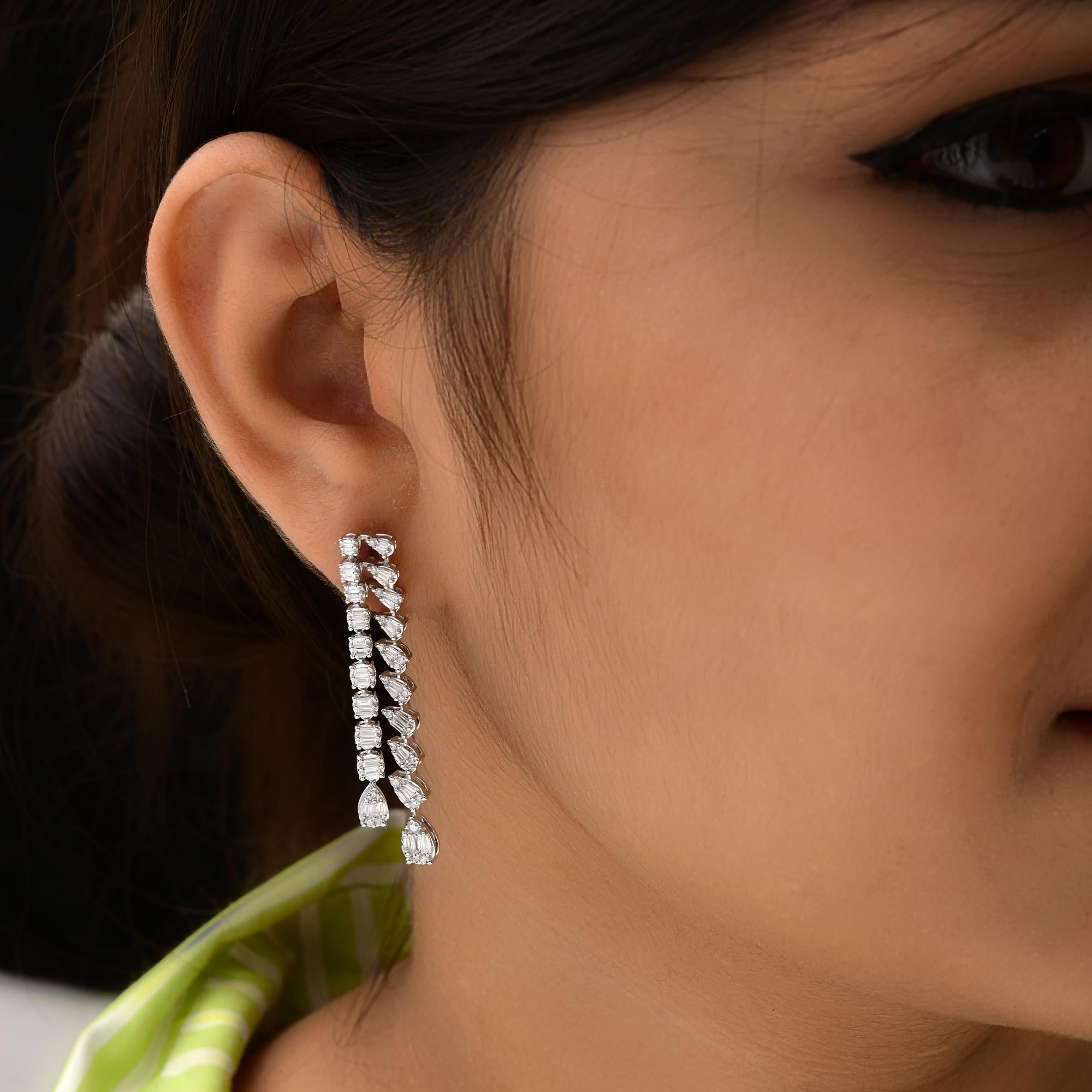 Modern 1.80 Carat SI Clarity HI Color Baguette Diamond Earrings 14 Karat White Gold For Sale