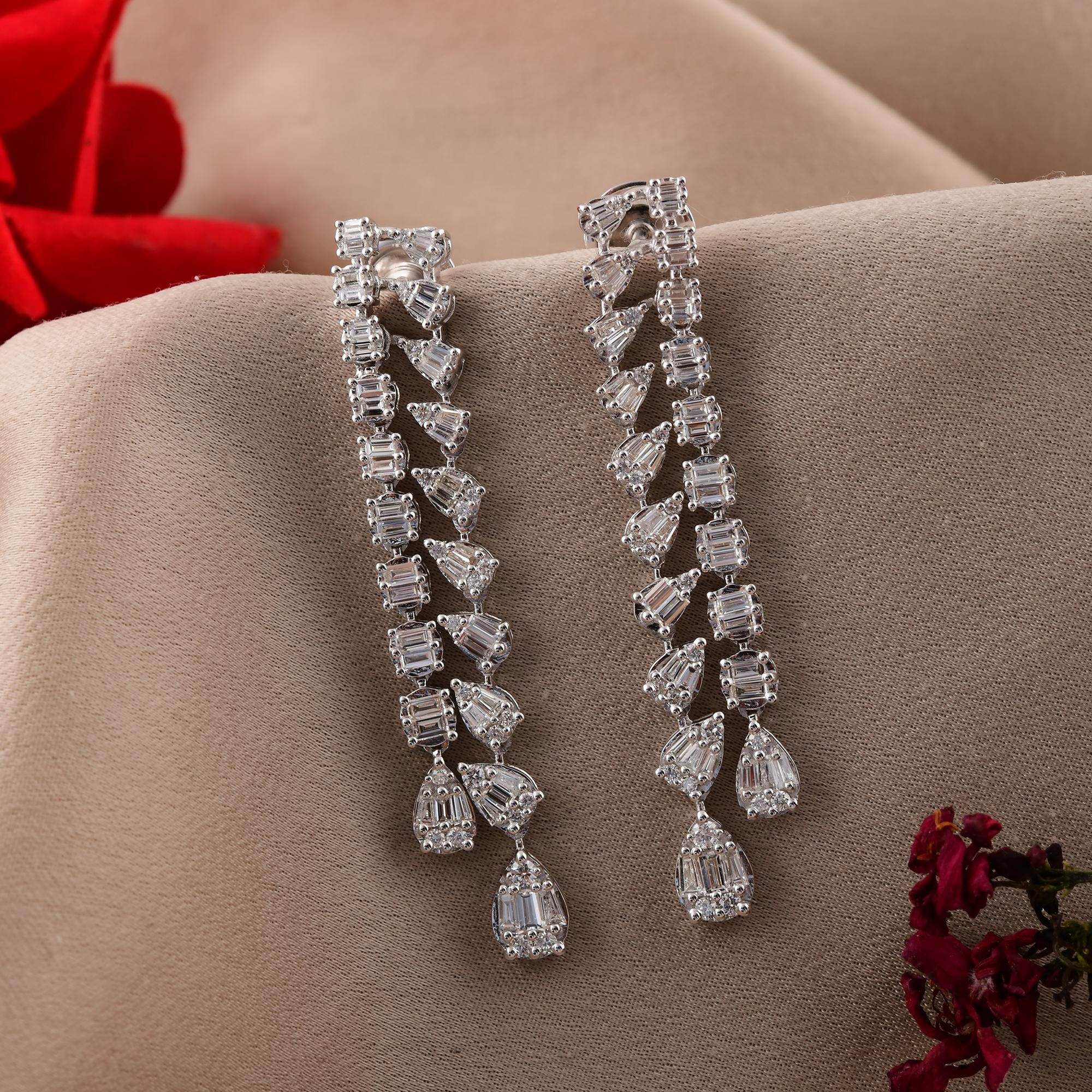 Baguette Cut 1.80 Carat SI Clarity HI Color Baguette Diamond Earrings 14 Karat White Gold For Sale