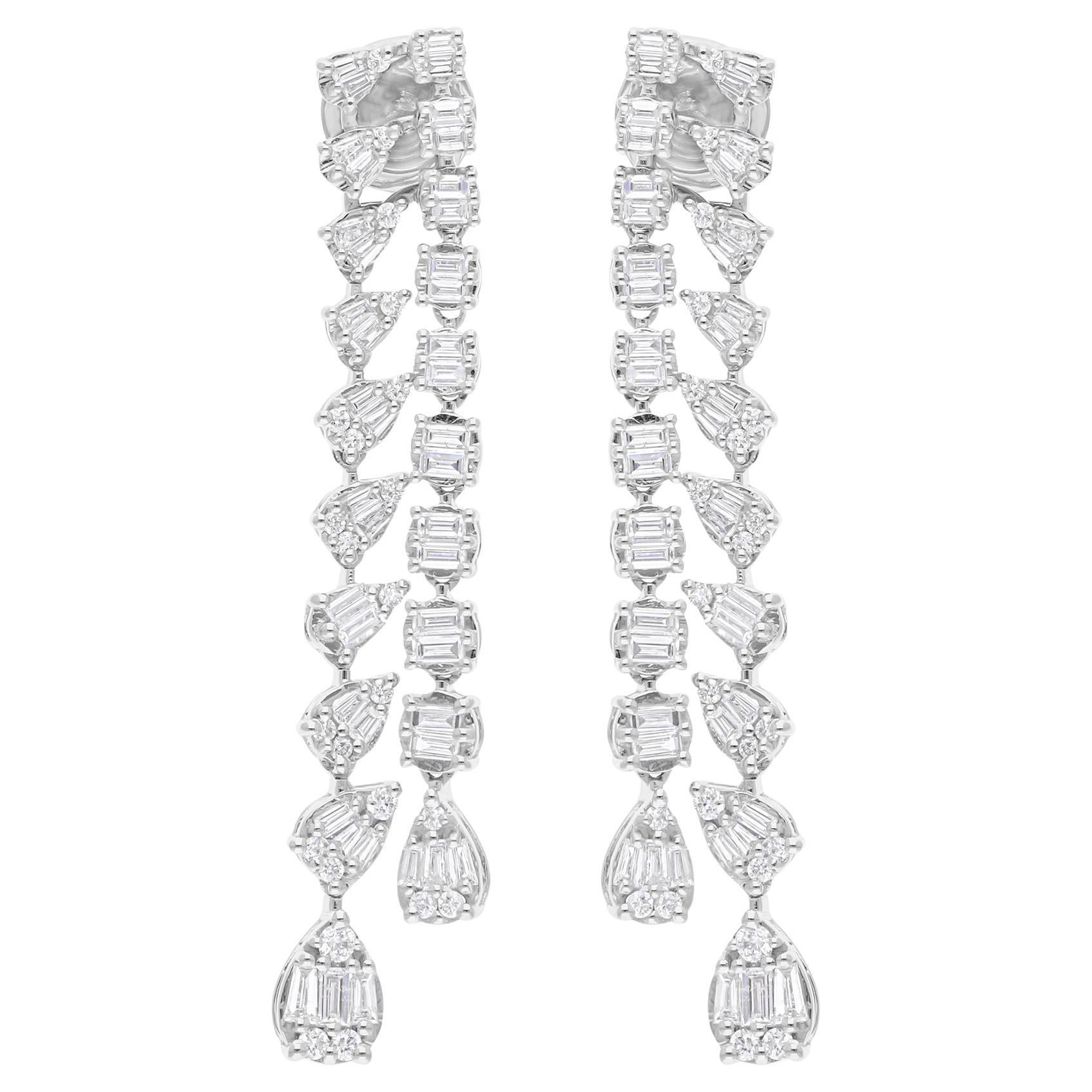1.80 Carat SI Clarity HI Color Baguette Diamond Earrings 14 Karat White Gold