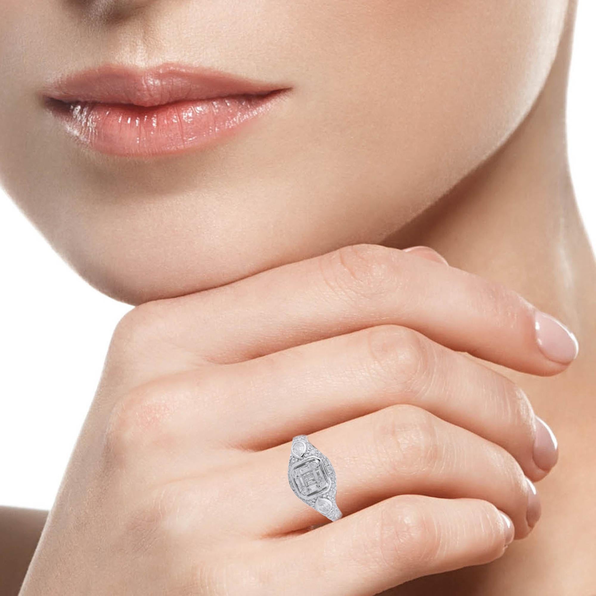 For Sale:  1.80 Carat SI Clarity HI Color Baguette Diamond Ring 18 Karat White Gold Jewelry 3