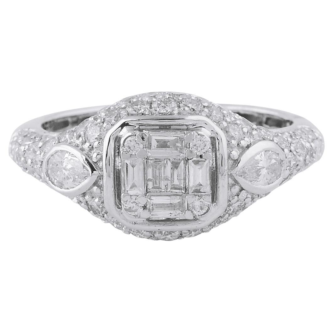 For Sale:  1.80 Carat SI Clarity HI Color Baguette Diamond Ring 18 Karat White Gold Jewelry