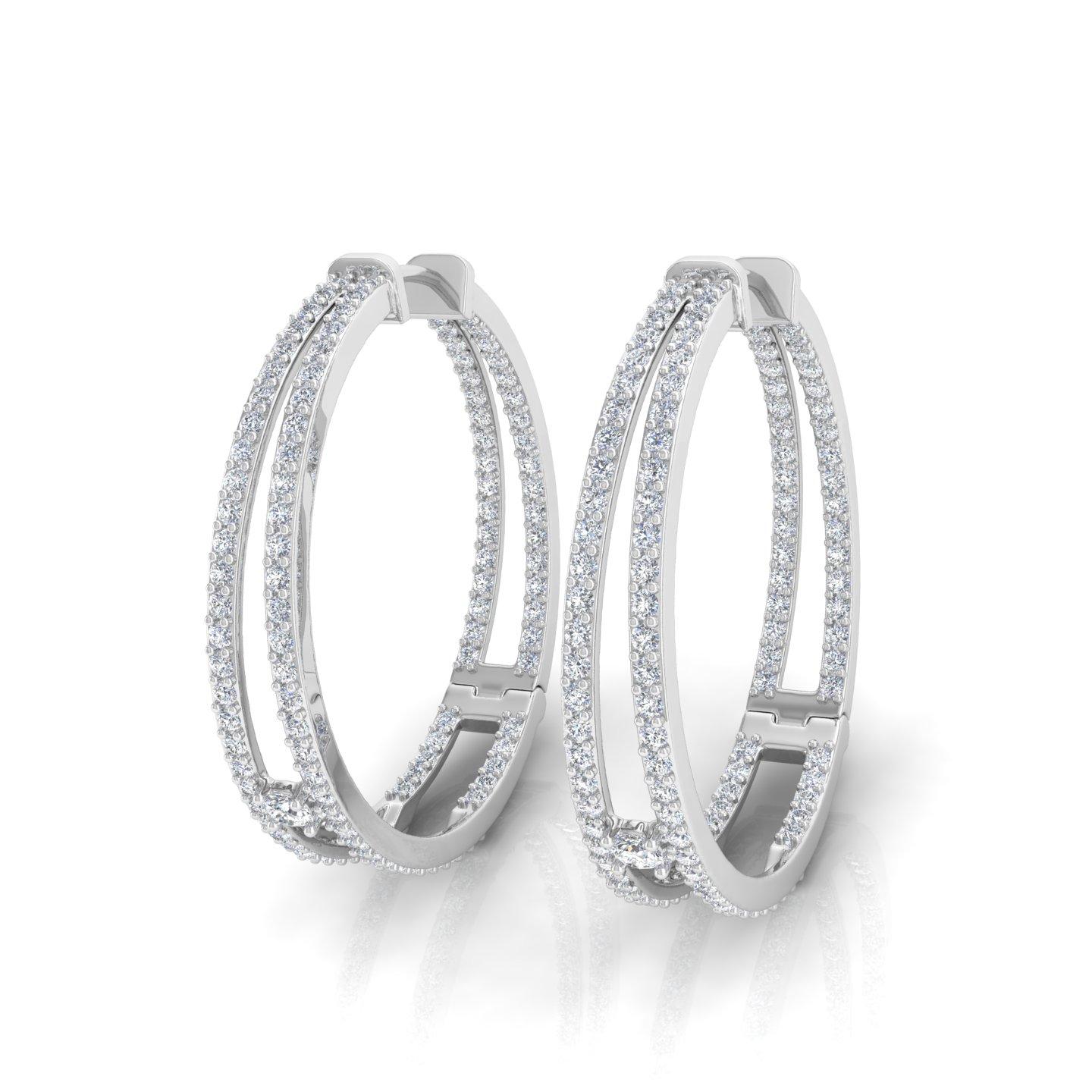 Modern 1.80 Carat SI Clarity HI Color Diamond Hoop Earrings 18 Karat White Gold Jewelry For Sale
