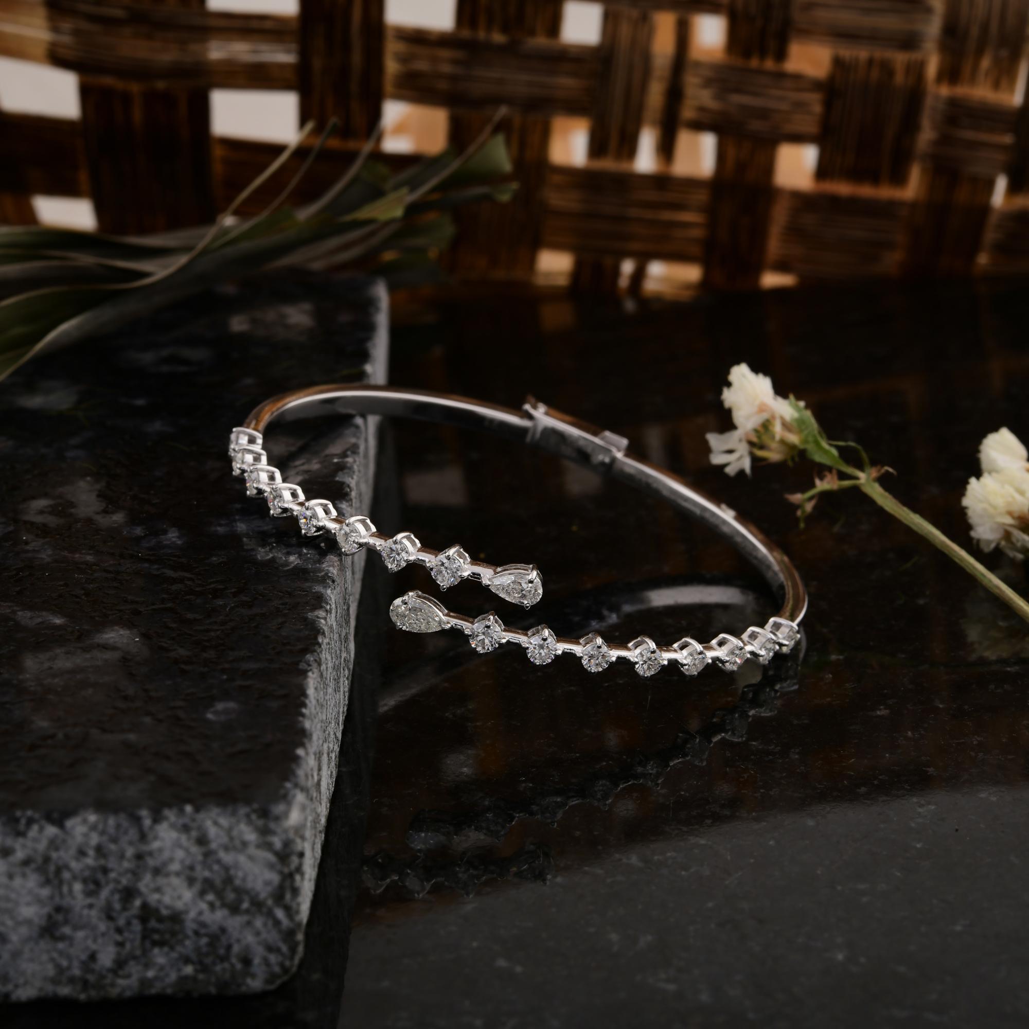 Women's 1.80 Carat SI Clarity HI Color Diamond Wrap Bangle Bracelet 18 Karat White Gold For Sale