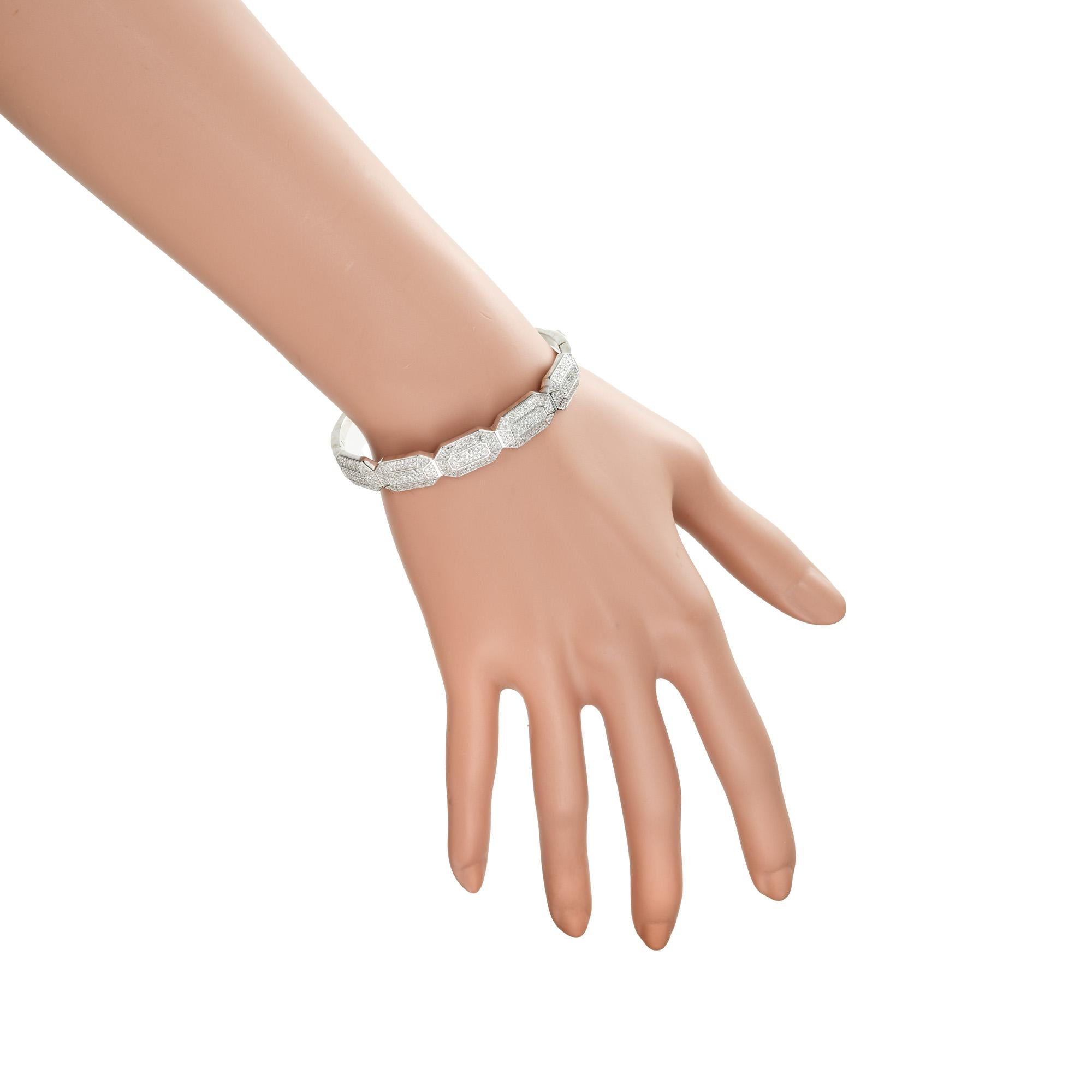 1.80 Carat Single Cut Diamond White Gold Bangle Bracelet For Sale 1