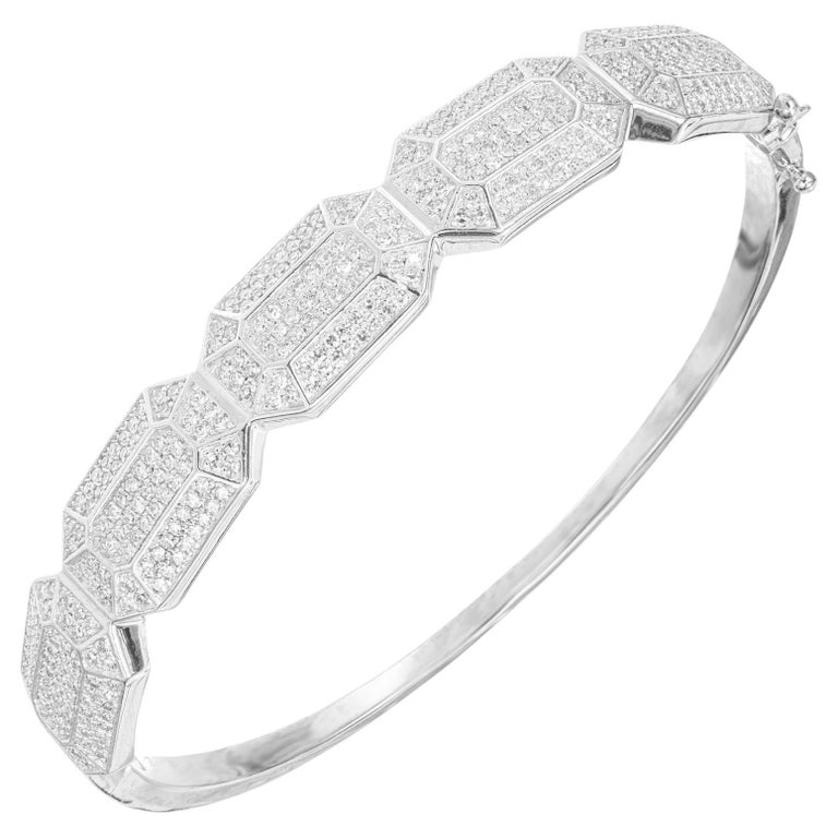 1.80 Carat Single Cut Diamond White Gold Bangle Bracelet For Sale at