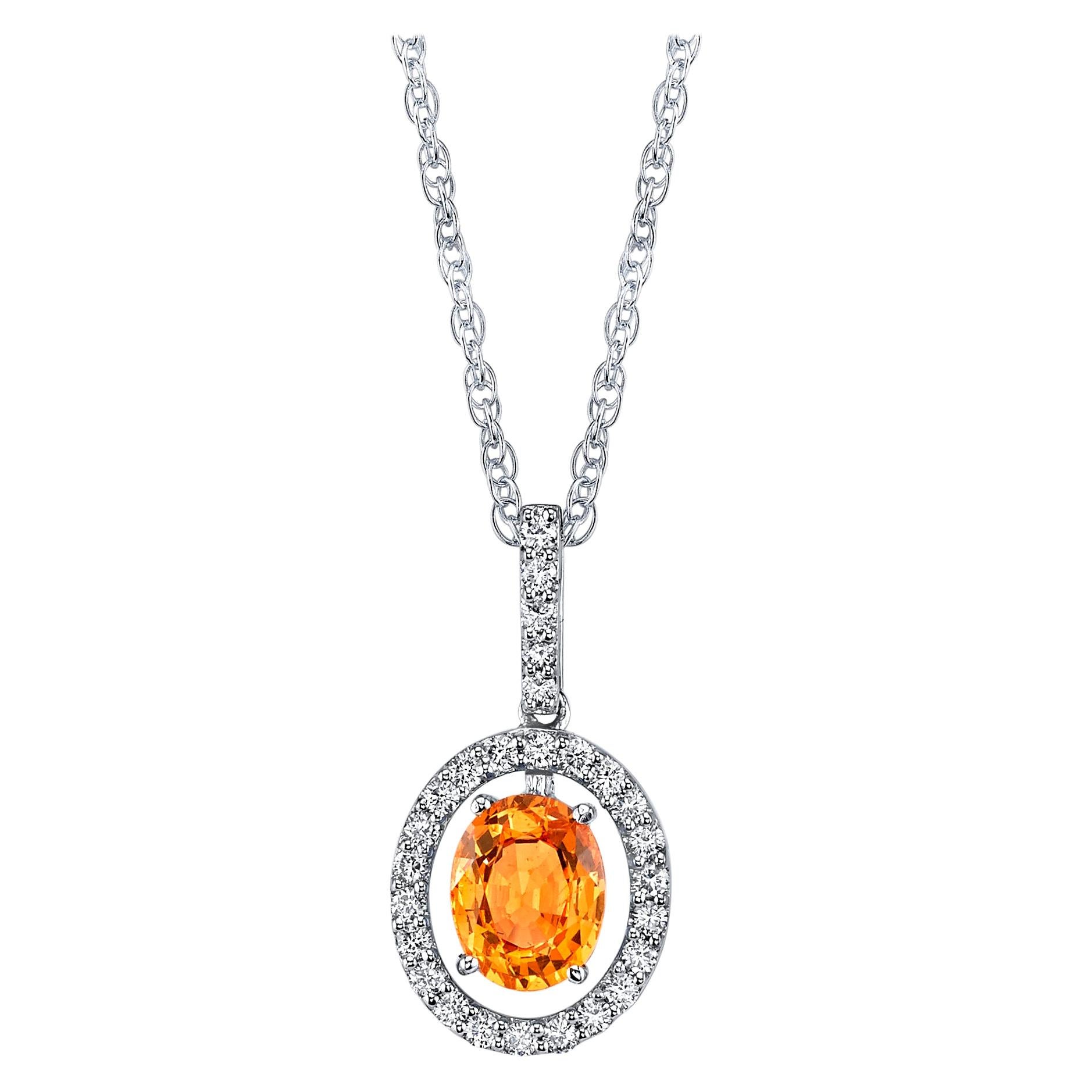 Sarosi by Timeless Gems - 1.80 Ct. Spessartite Oval Halo 18k Drop Pendant American Artisan Garnet White Gold