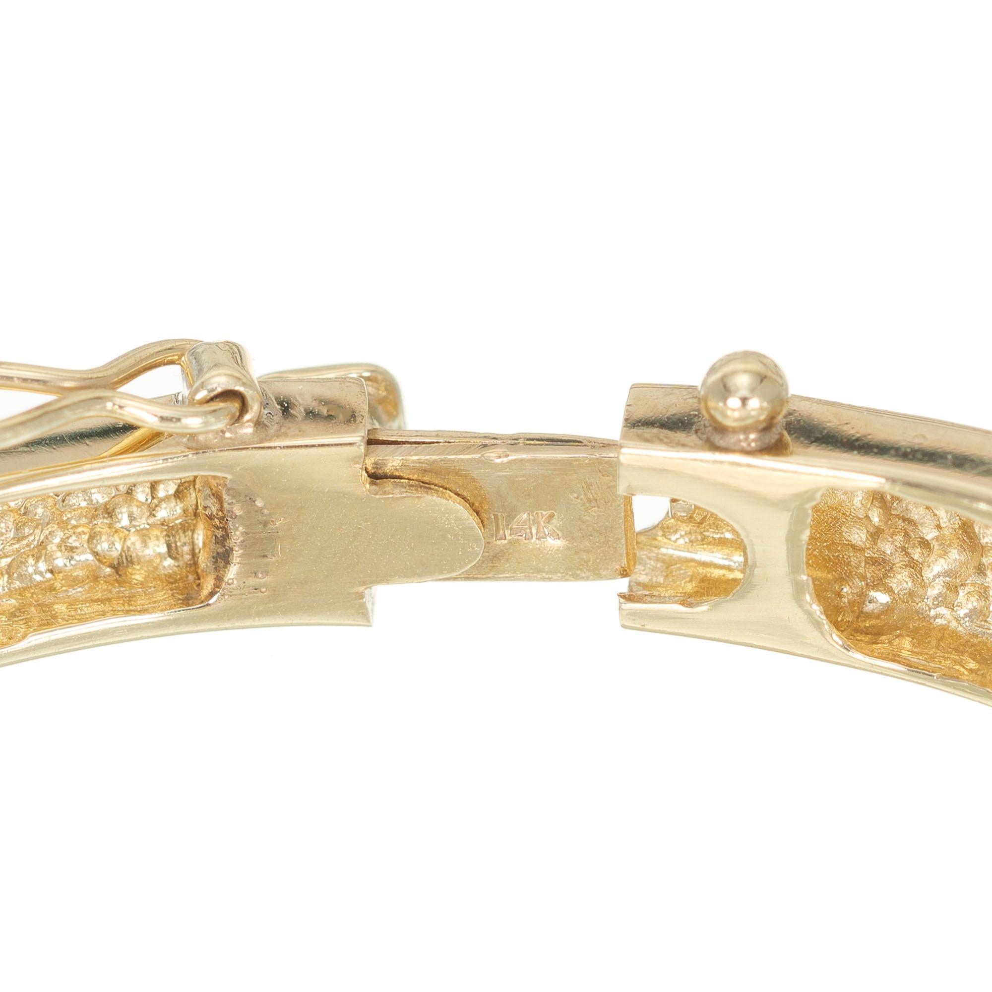 Women's 1.80 Carat Three-Row Round Diamond Gold Bangle Bracelet For Sale