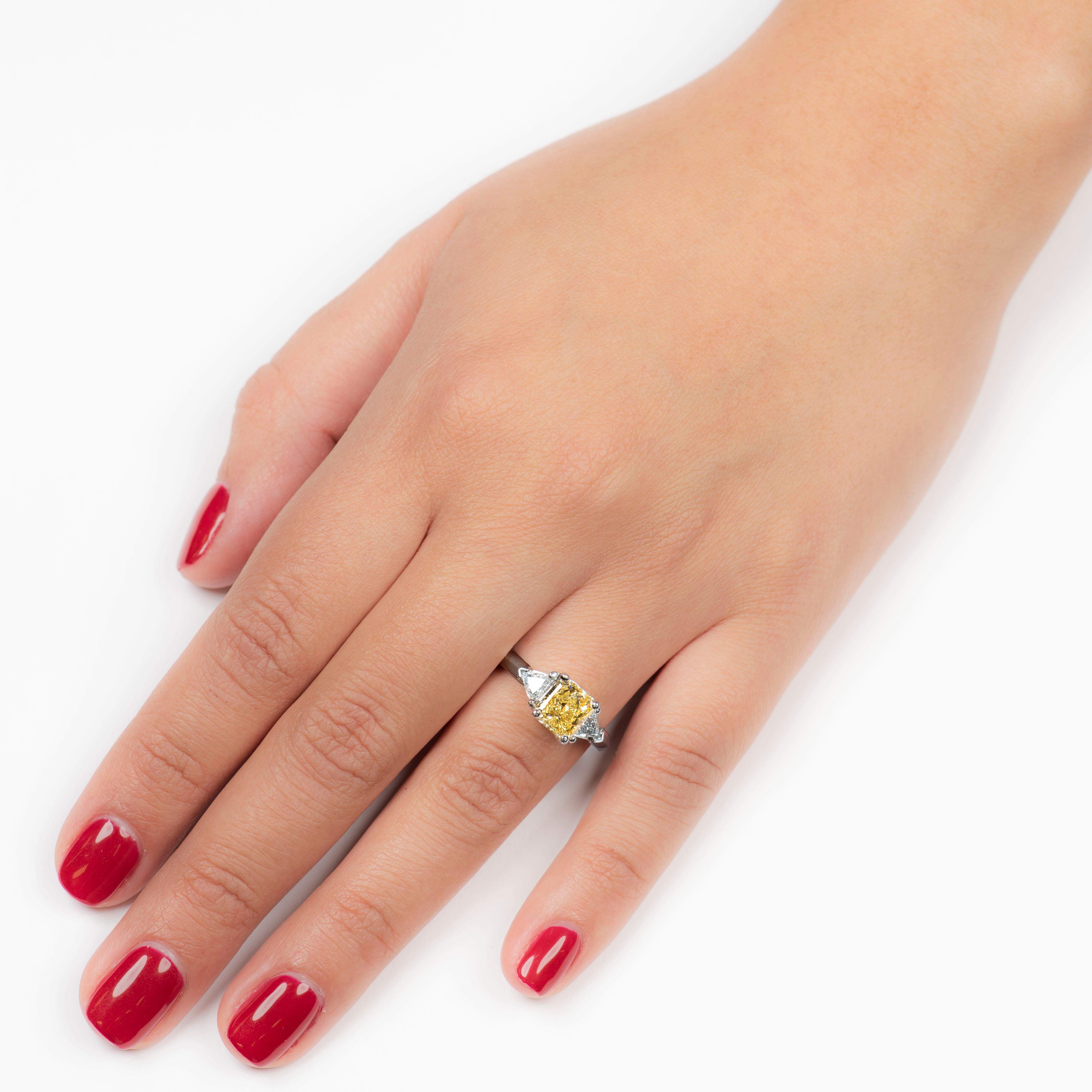 1.80 Carat Total Radiant Diamond 'GIA', Three-Stone Diamond Ring In New Condition In Houston, TX