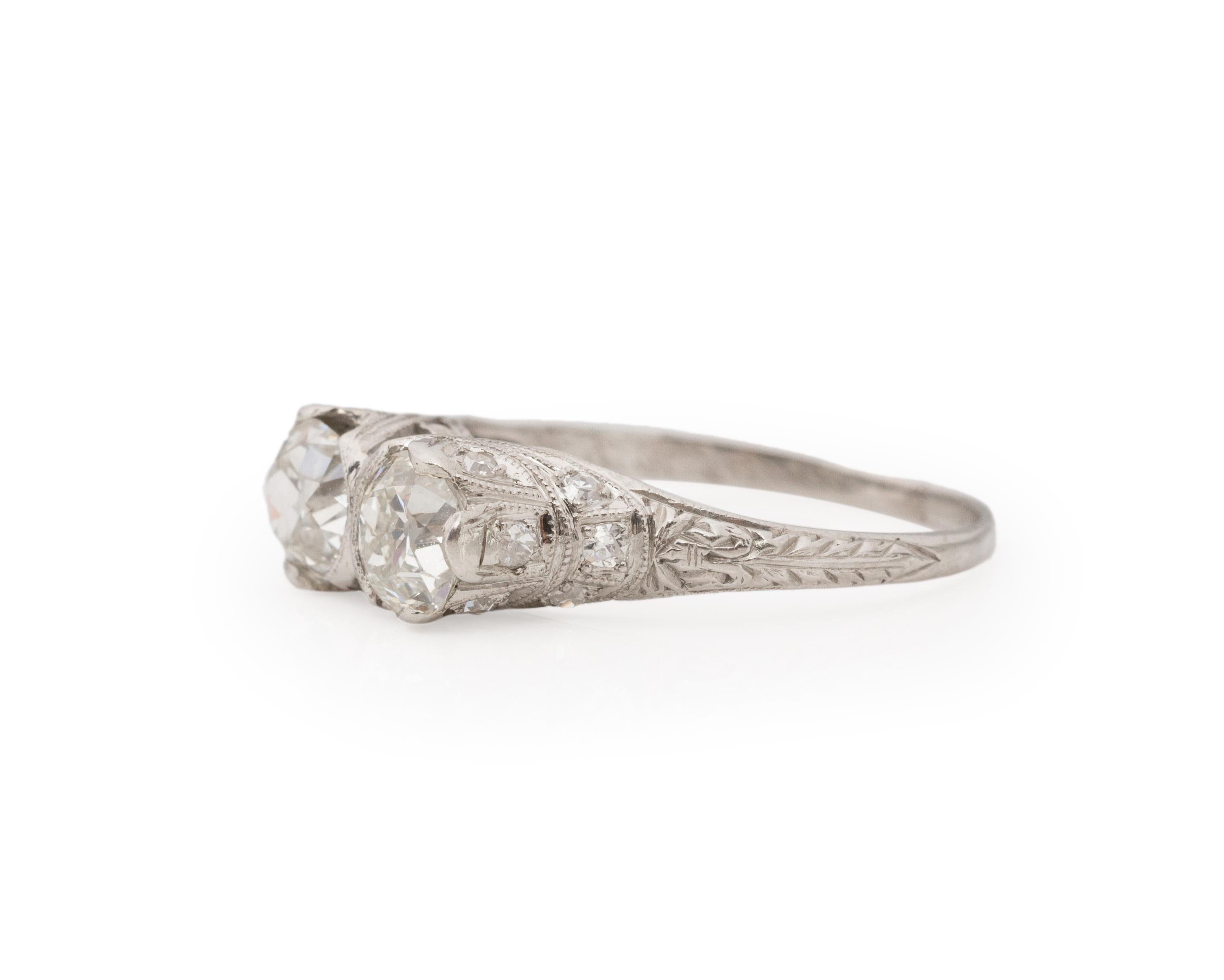 Old European Cut 1.80 Carat Total Weight Art Deco Diamond Platinum Engagement Ring For Sale