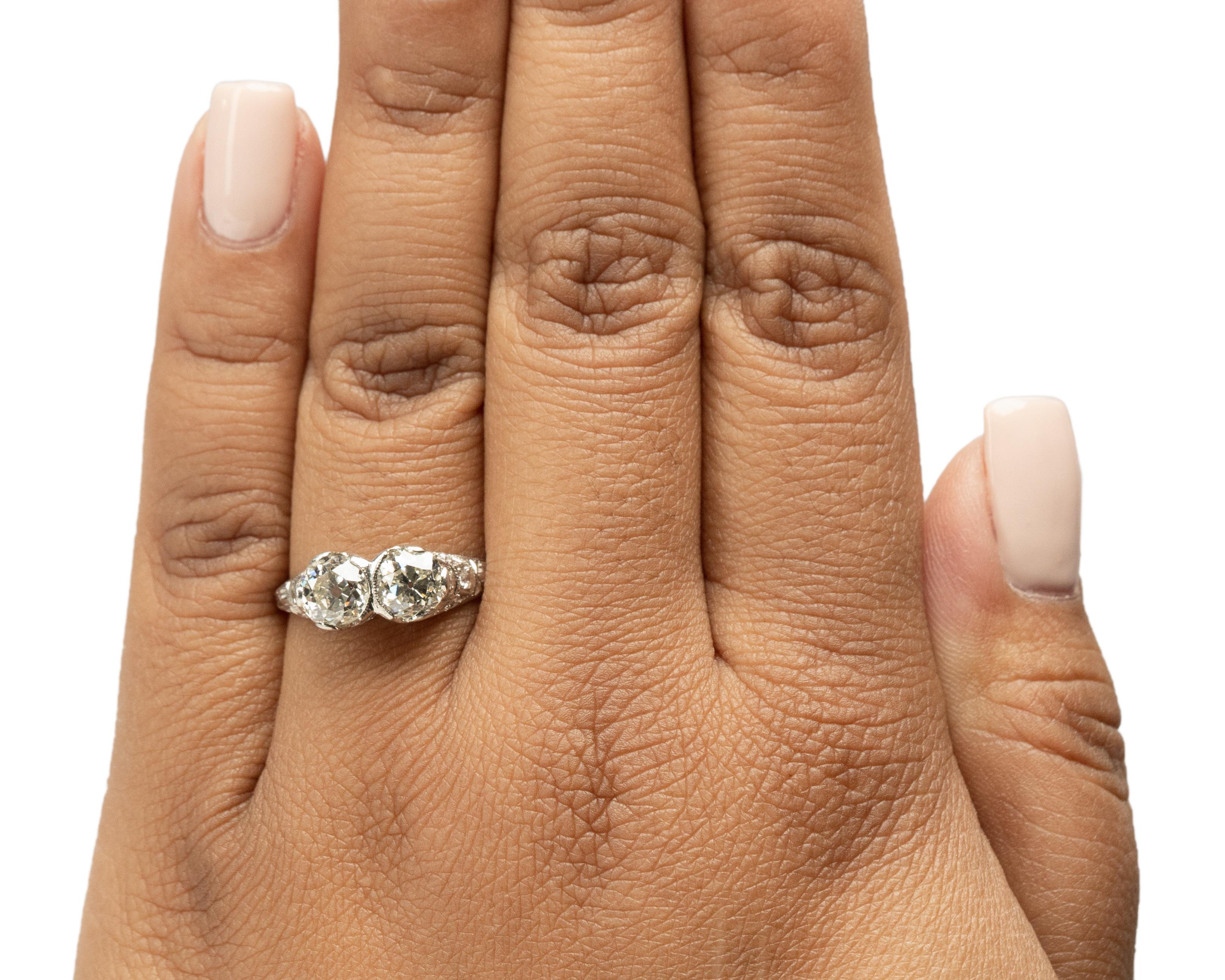 1.80 Carat Total Weight Art Deco Diamond Platinum Engagement Ring For Sale 1