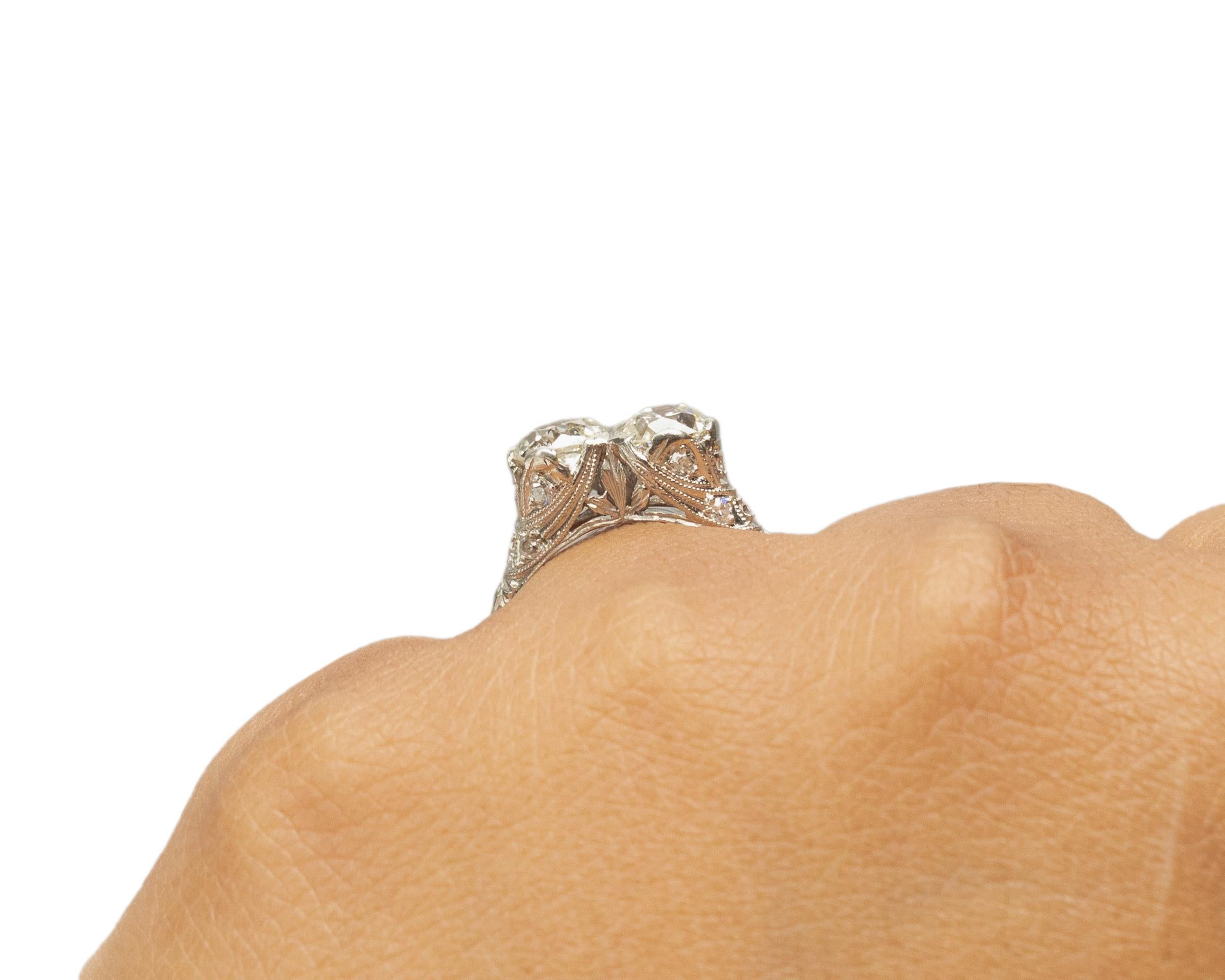 1.80 Carat Total Weight Art Deco Diamond Platinum Engagement Ring For Sale 2