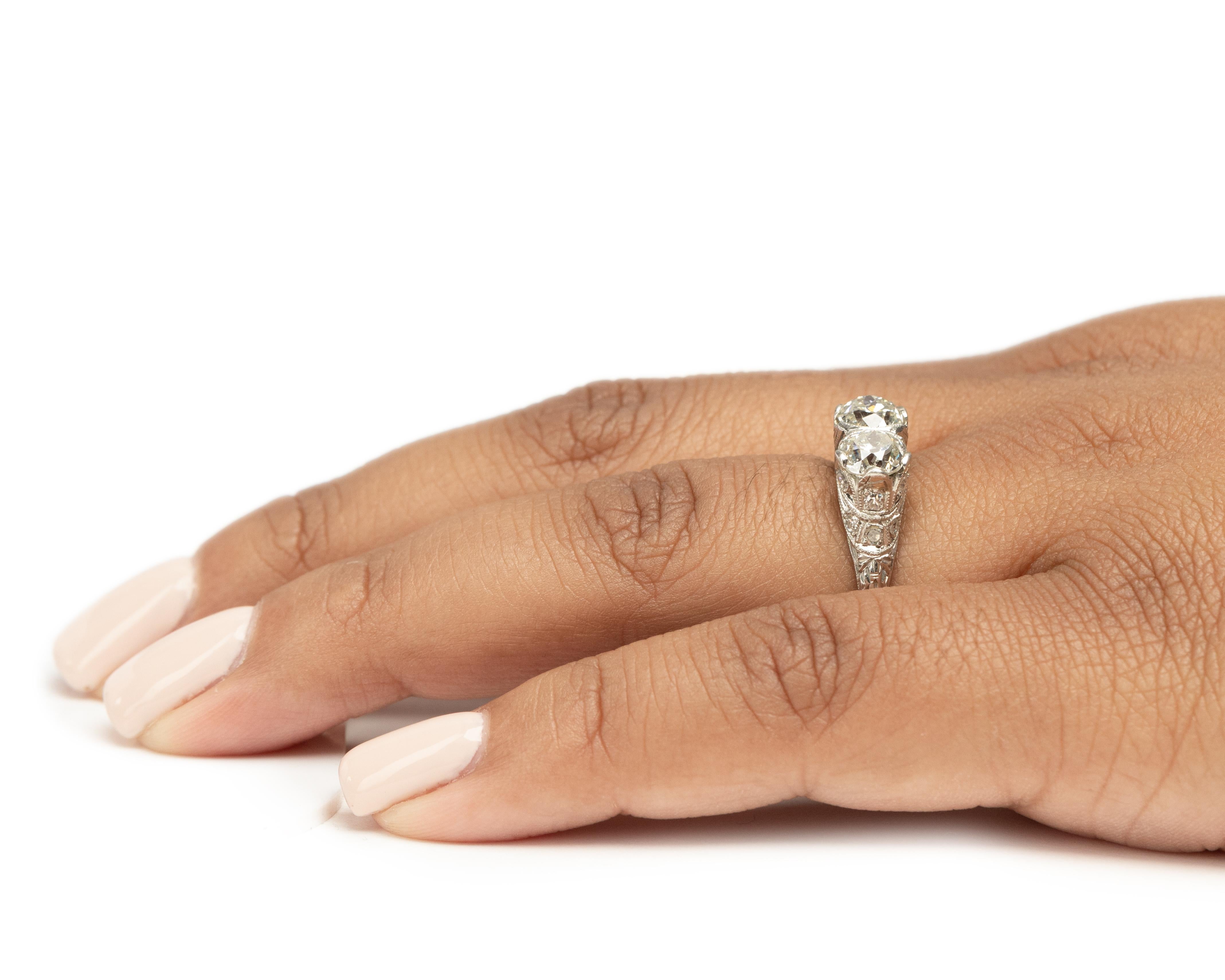 1.80 Carat Total Weight Art Deco Diamond Platinum Engagement Ring For Sale 3