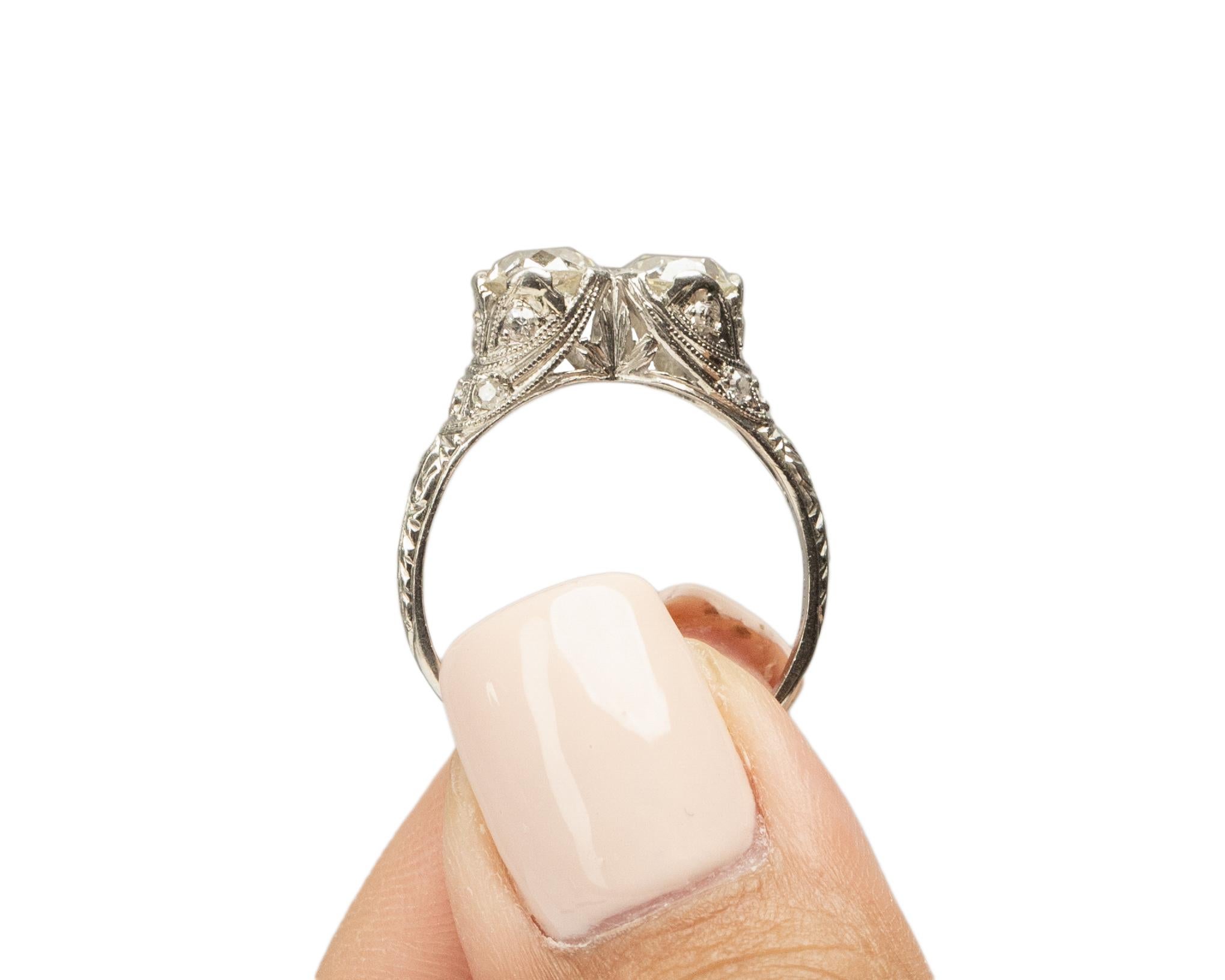 1.80 Carat Total Weight Art Deco Diamond Platinum Engagement Ring For Sale 4