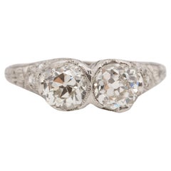 1.80 Carat Total Weight Art Deco Diamond Platinum Engagement Ring