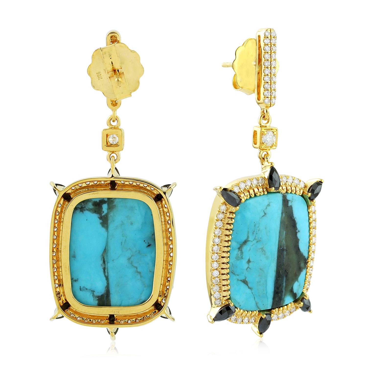 Modern 18.0 Carat Turquoise Diamond 18 Karat Gold Earrings For Sale