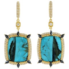 Pendientes Turquesa Diamante 18,0 Quilates Oro 18 Kilates