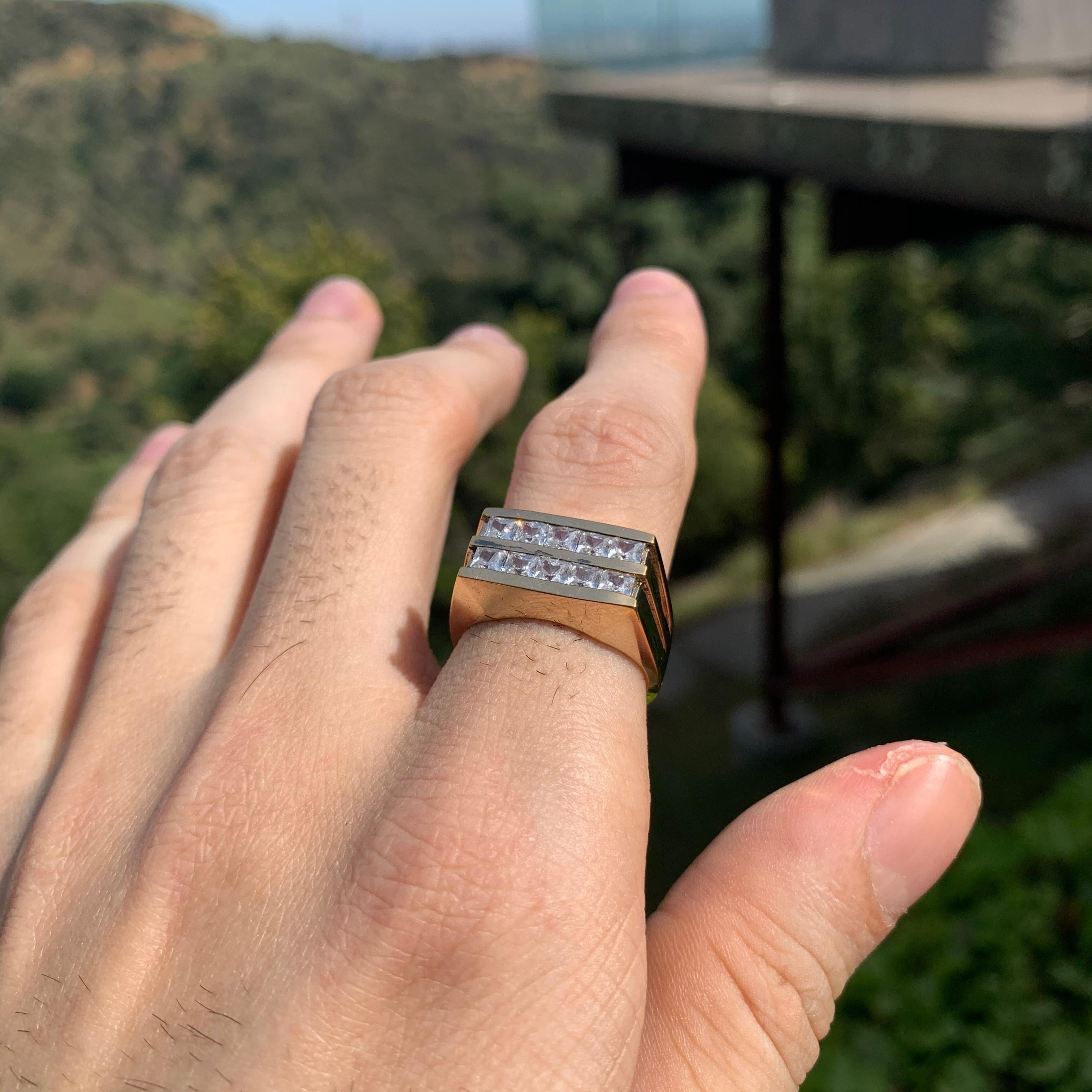 1.80 Carat TW Men's Diamond Ring / Wedding Ring / Band, 10 Karat Princess Cuts In New Condition For Sale In West Hollywood, CA