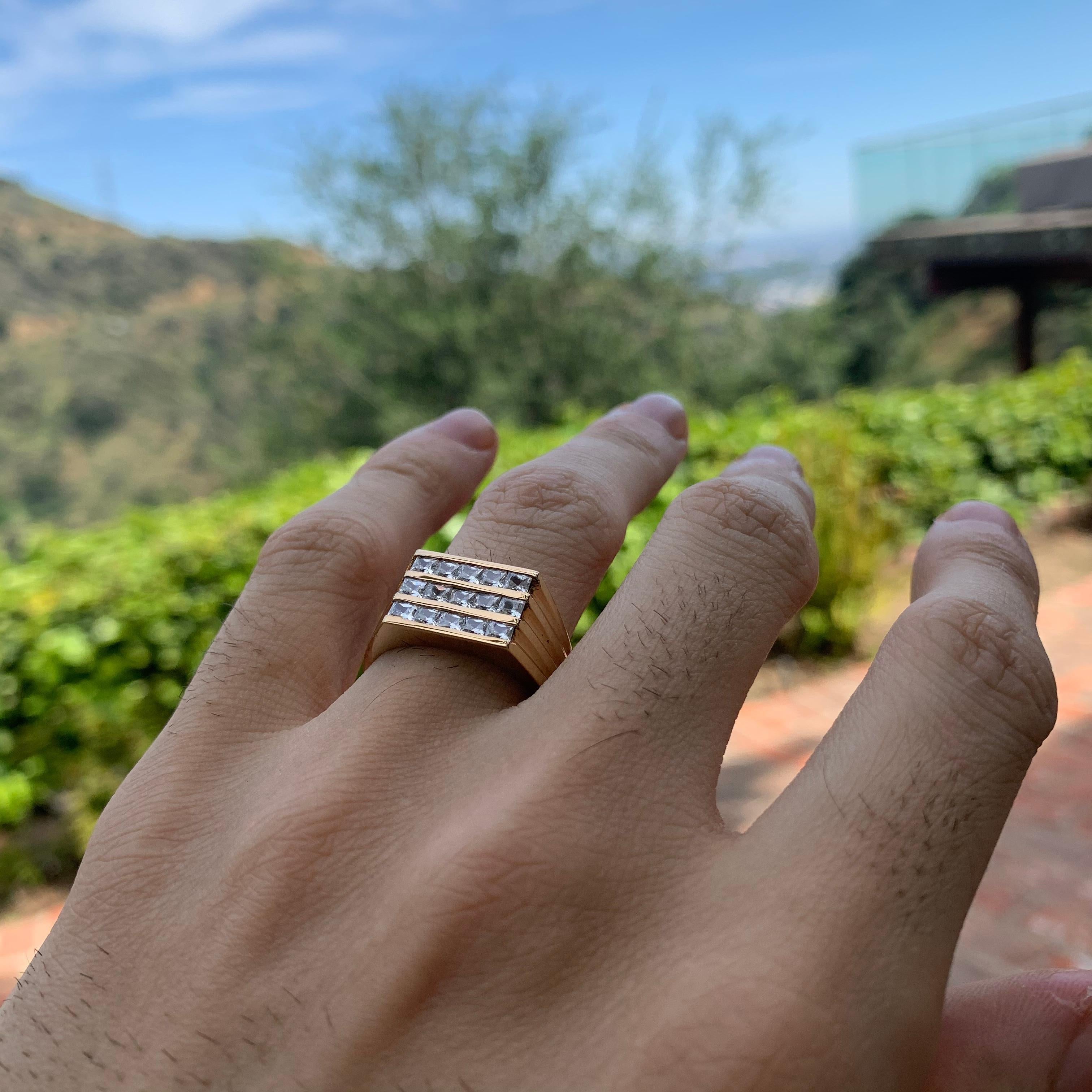 Retro 1.80 Carat TW Men's Diamond Ring / Wedding Ring / Band, 14 Karat Princess Cuts For Sale