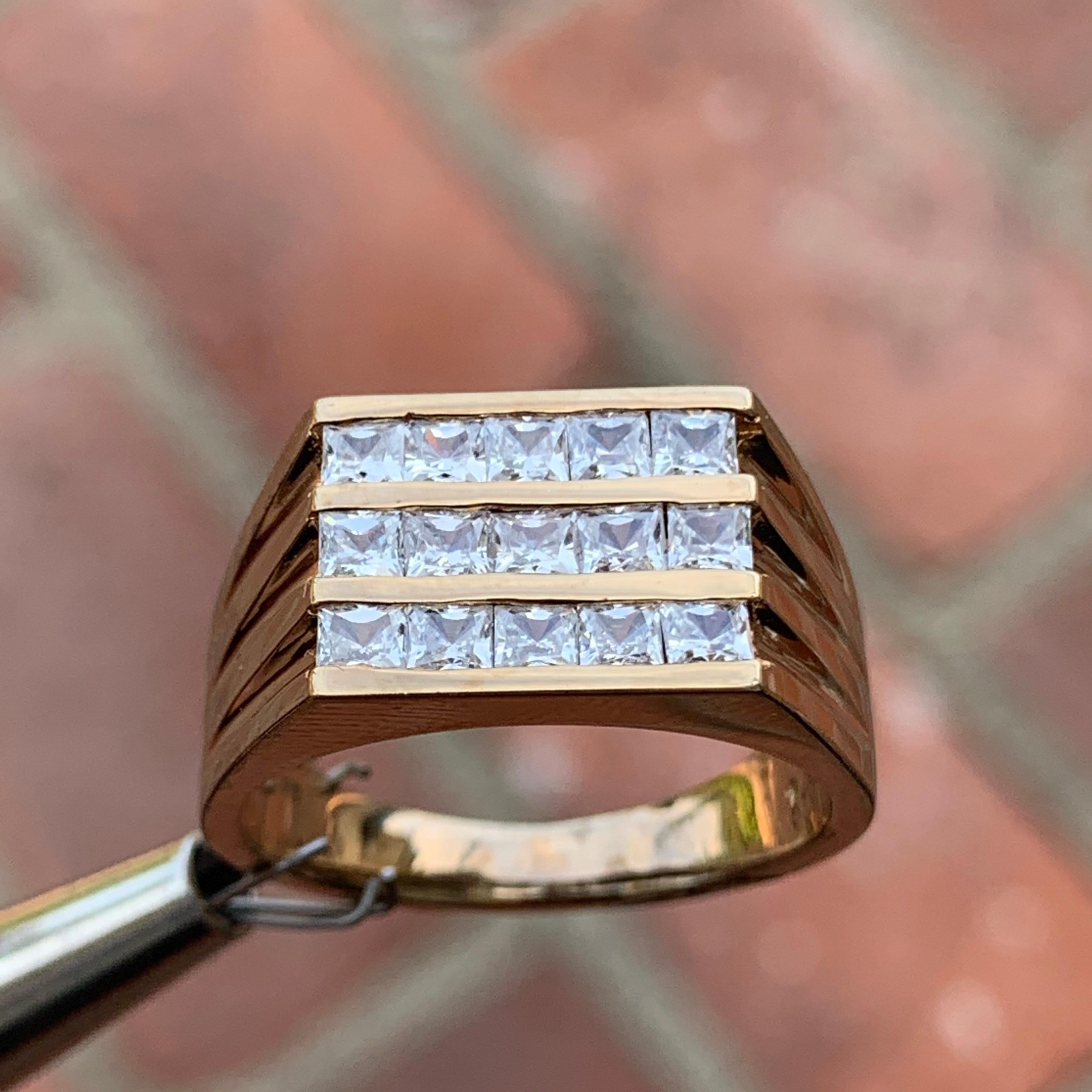 1.80 Carat TW Men's Diamond Ring / Wedding Ring / Band, 14 Karat Princess Cuts For Sale 1