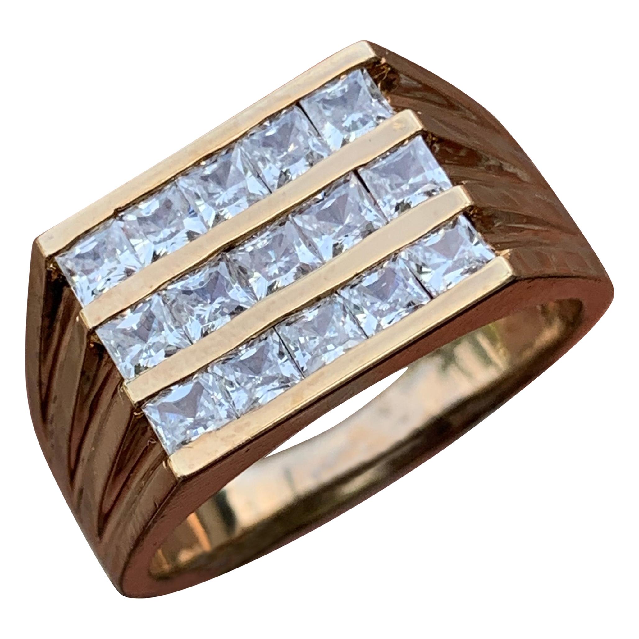 1.80 Carat TW Men's Diamond Ring / Wedding Ring / Band, 14 Karat Princess Cuts