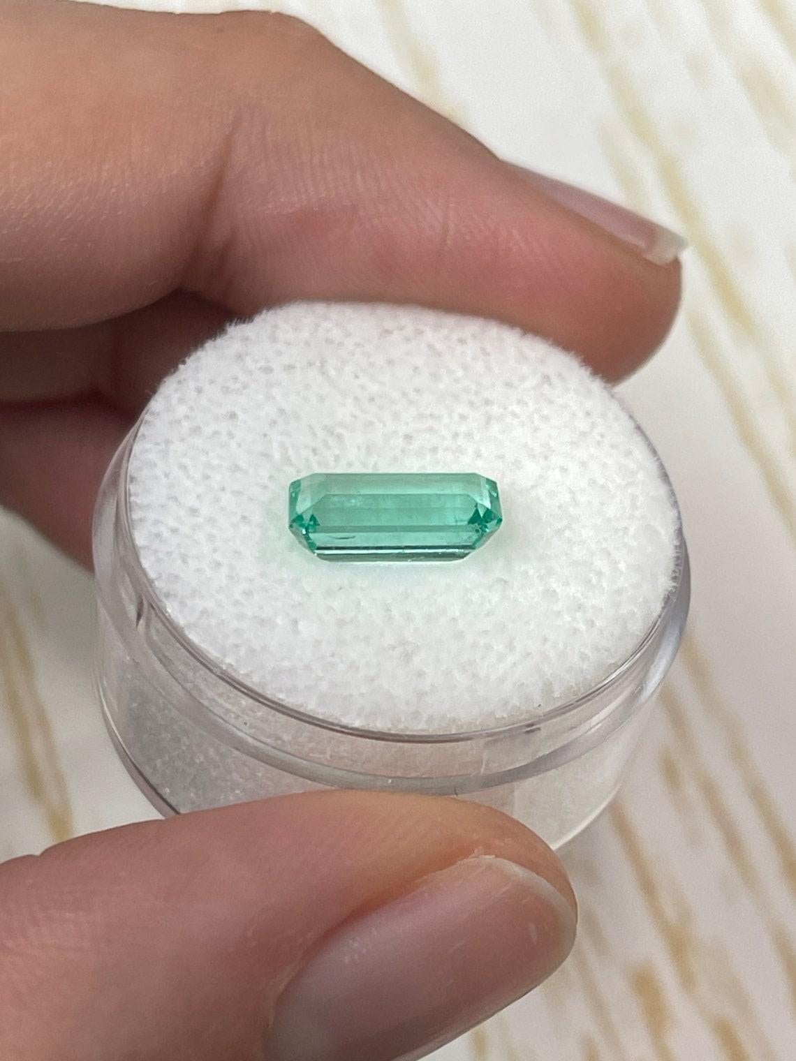 1.80 Carat VVS 10x6 Bluish Green Colombian Emerald - Emerald Cut Muzo Mine For Sale 2