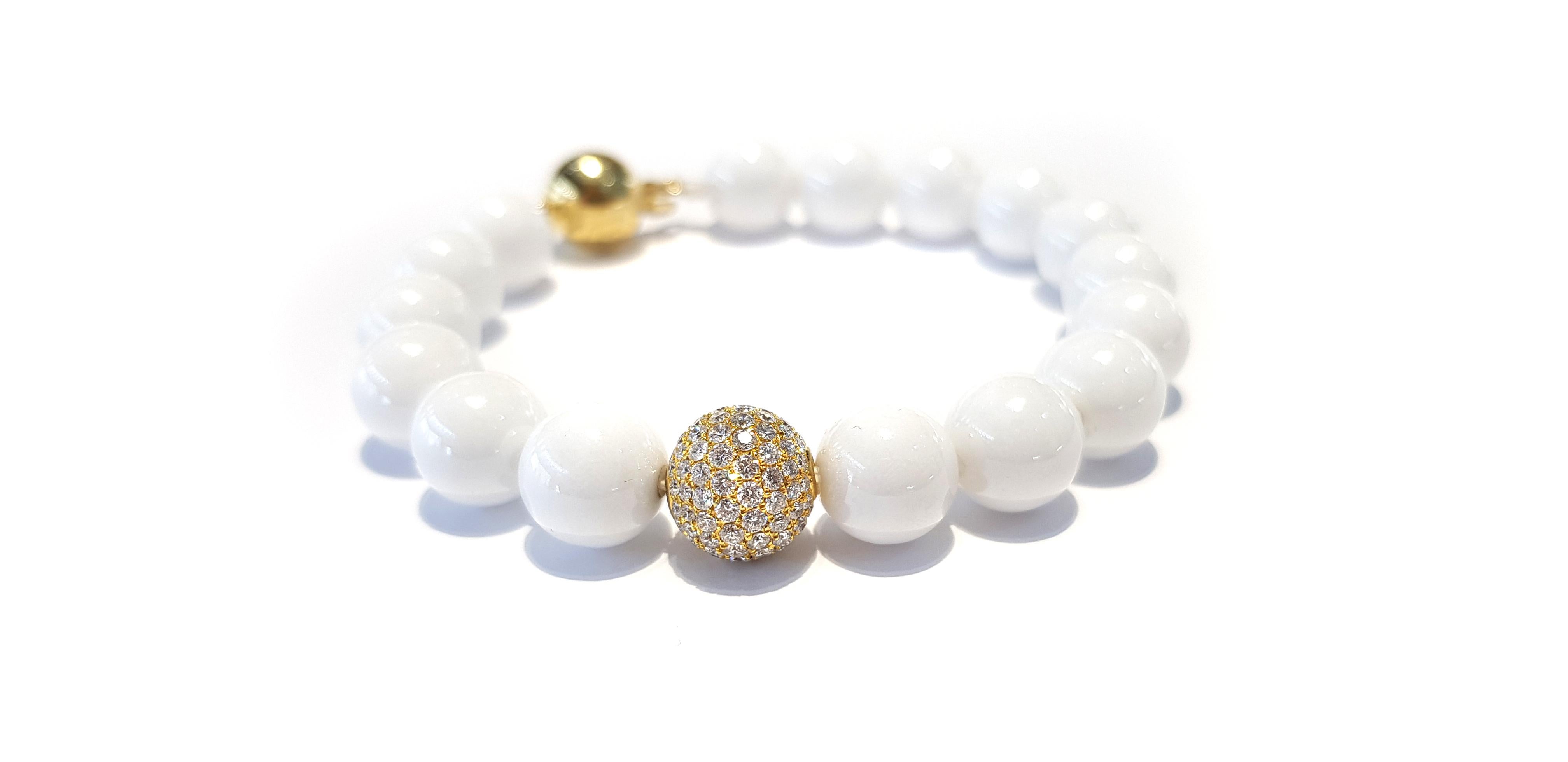Tresor Paris 1,80 Karat Weißer Diamant 18 KT Gelbgold Keramik Perlenarmband im Zustand „Neu“ im Angebot in London, GB