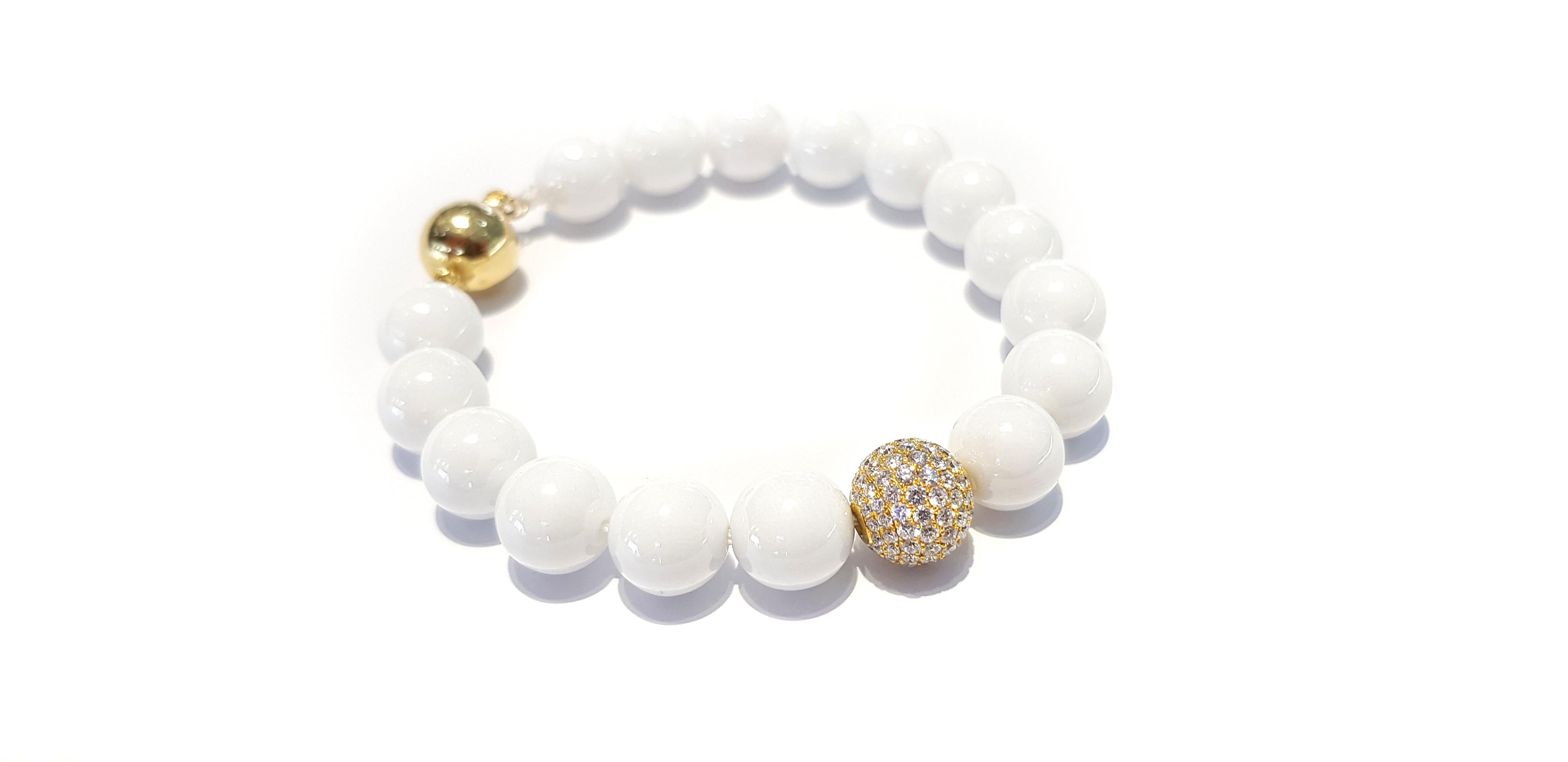 Tresor Paris 1,80 Karat Weißer Diamant 18 KT Gelbgold Keramik Perlenarmband im Angebot 3