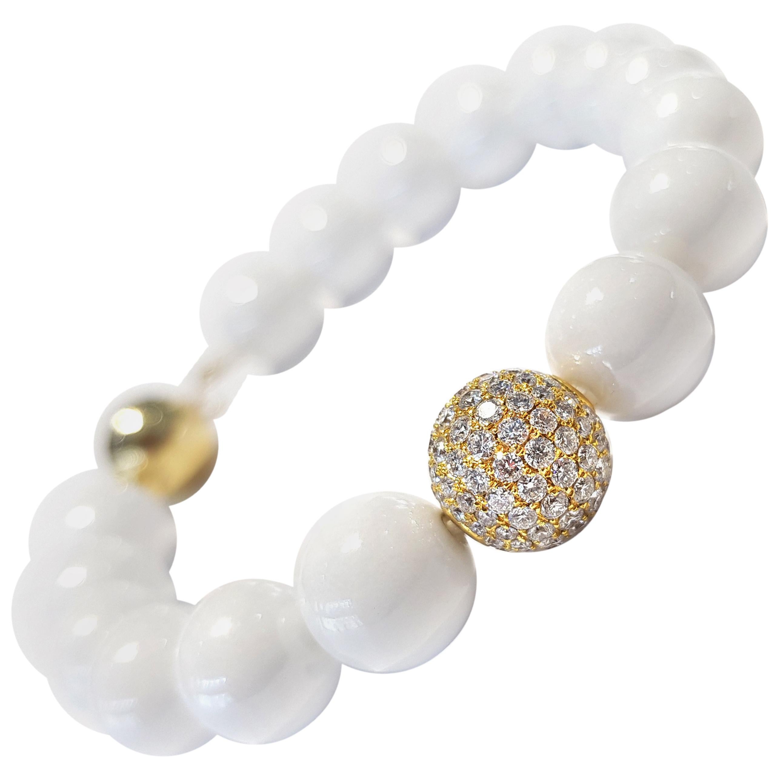 Tresor Paris Bracelet de perles en céramique et or jaune 18 carats avec diamants blancs de 1,80 carat