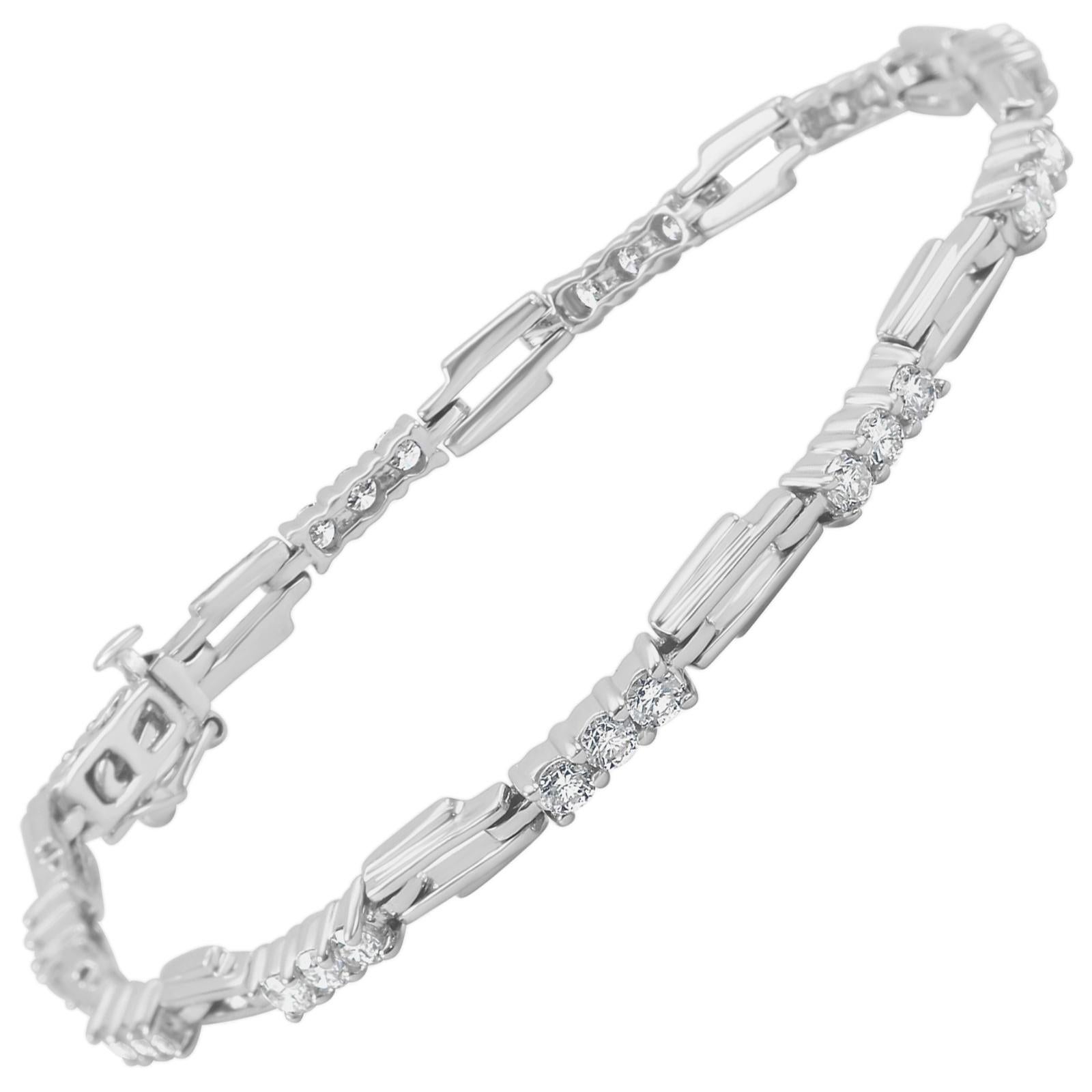 1.80 Carat White Diamond Round 18K Gold Single Line Stackable Tennis Bracelet