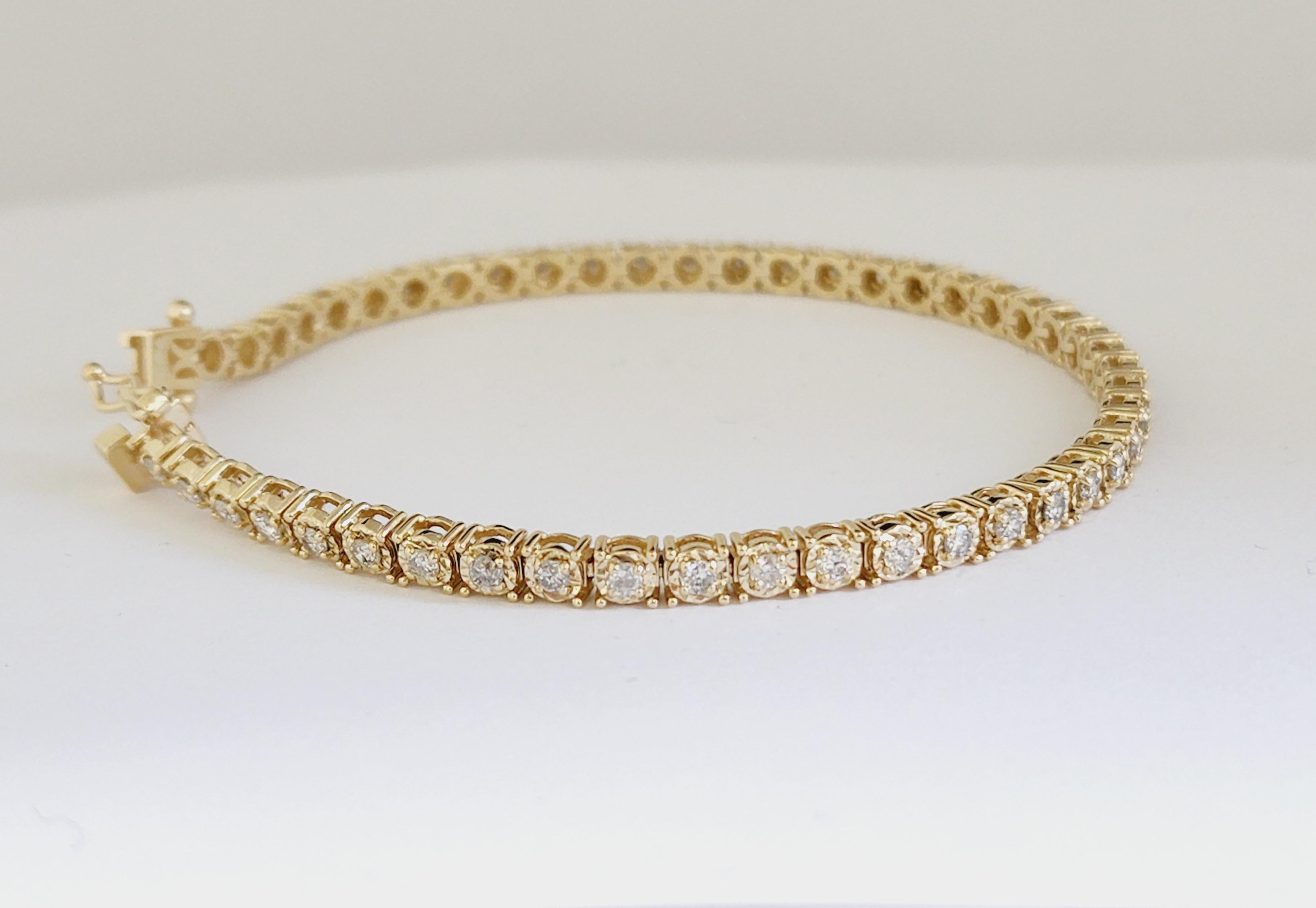 1.80 Carats Diamond Cut Miracle Illusion Tennis Bracelet 14 Karat Yellow Gold In New Condition In Great Neck, NY