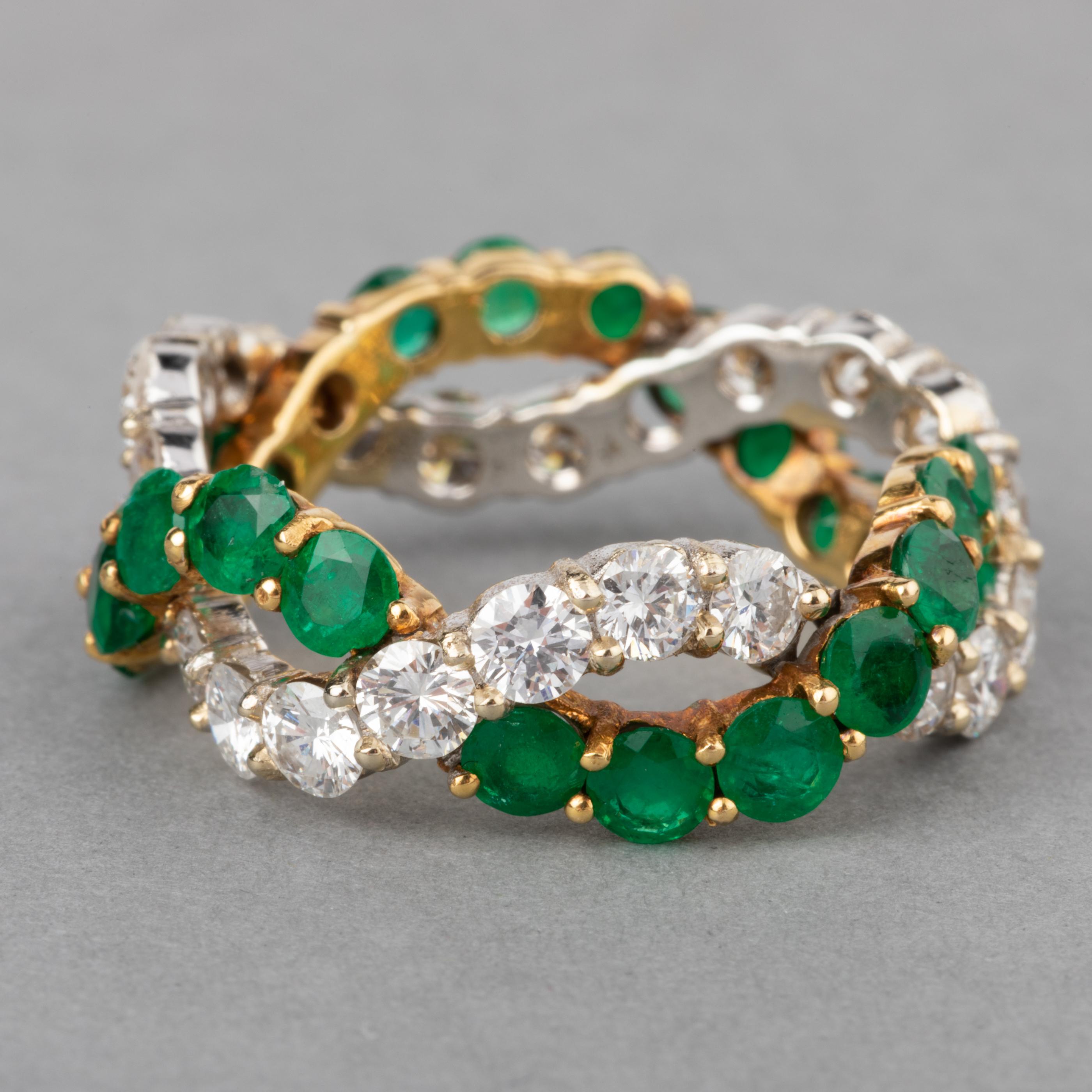 Women's 1.80 Carat Diamonds and 2.20 Carat Emeralds French Ring For Sale