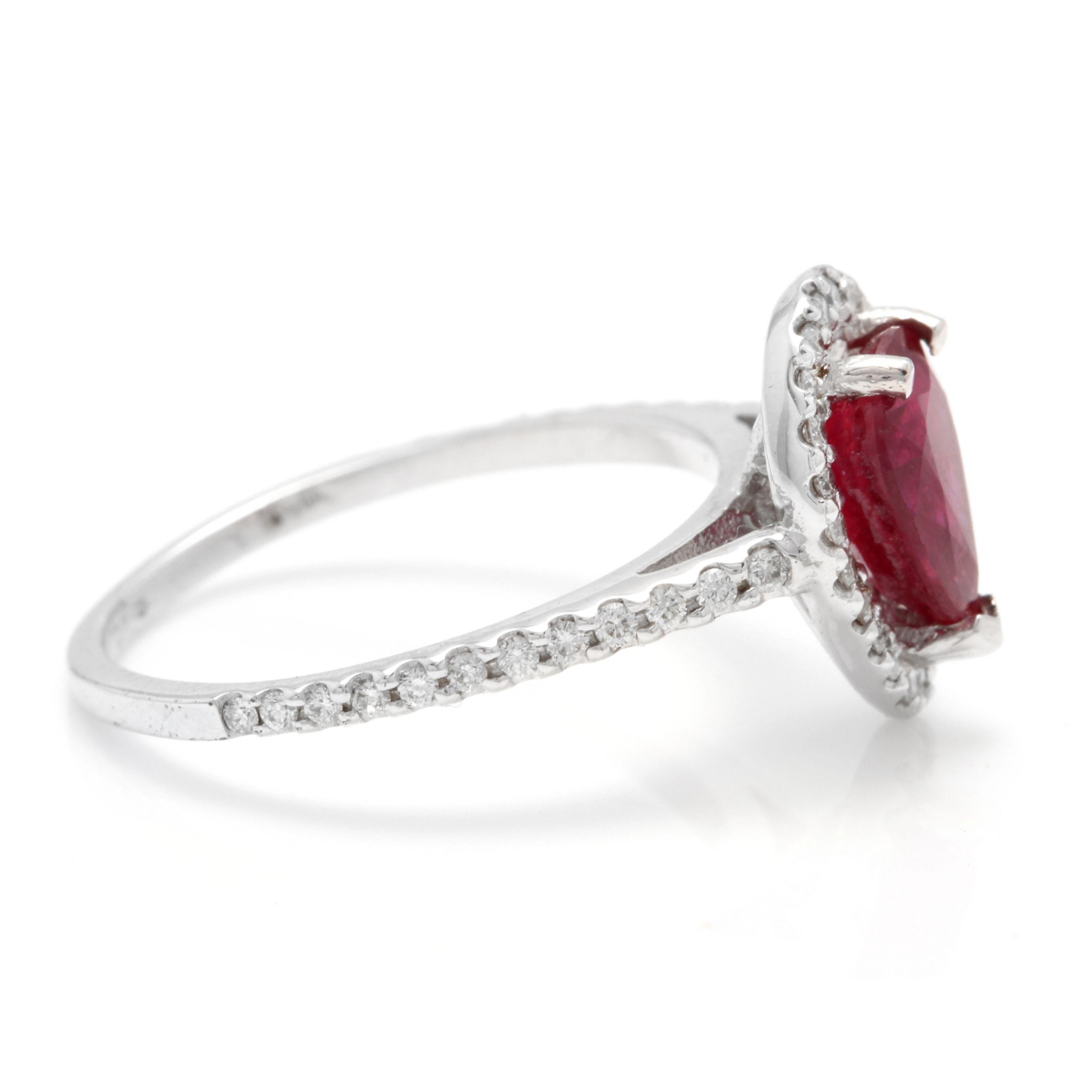 Mixed Cut 1.80 Carat Impressive Red Ruby and Natural Diamond 14 Karat White Gold Ring For Sale