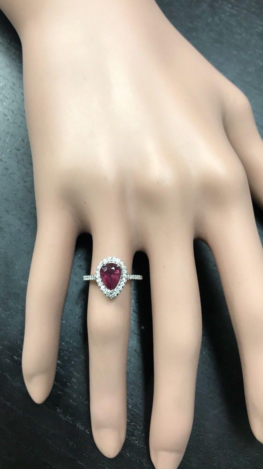 Women's 1.80 Carat Impressive Red Ruby and Natural Diamond 14 Karat White Gold Ring For Sale