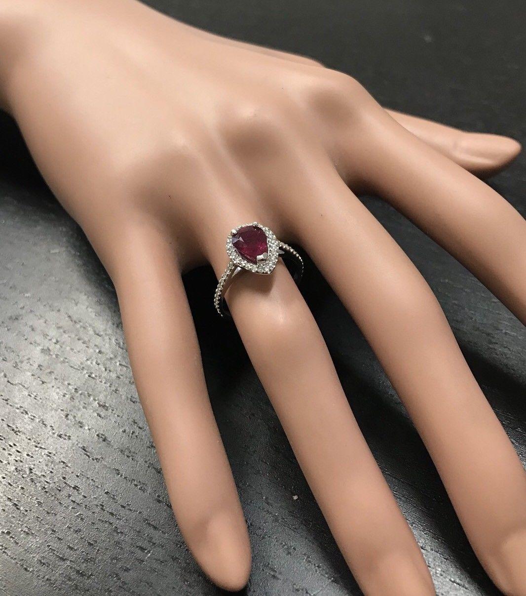 1.80 Carat Impressive Red Ruby and Natural Diamond 14 Karat White Gold Ring For Sale 1