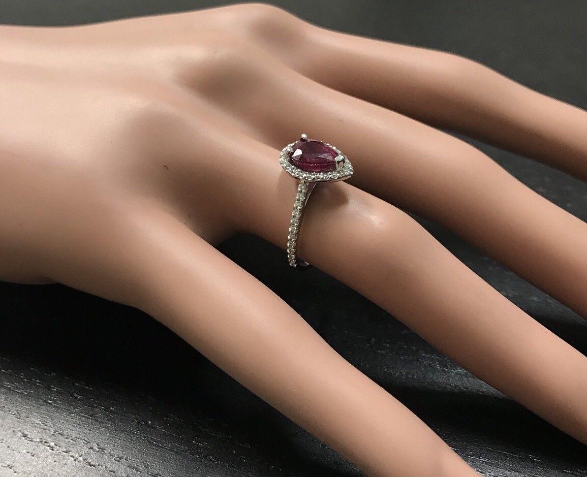 1.80 Carat Impressive Red Ruby and Natural Diamond 14 Karat White Gold Ring For Sale 2