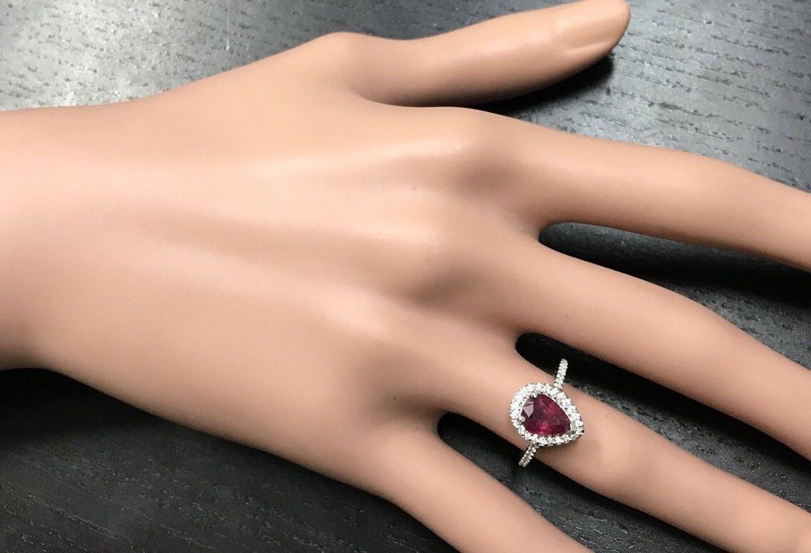 1.80 Carat Impressive Red Ruby and Natural Diamond 14 Karat White Gold Ring For Sale 3