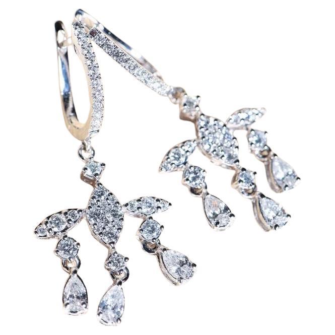 1.80 Carats Mixed Shape Diamonds 18K Gold Earrings For Sale