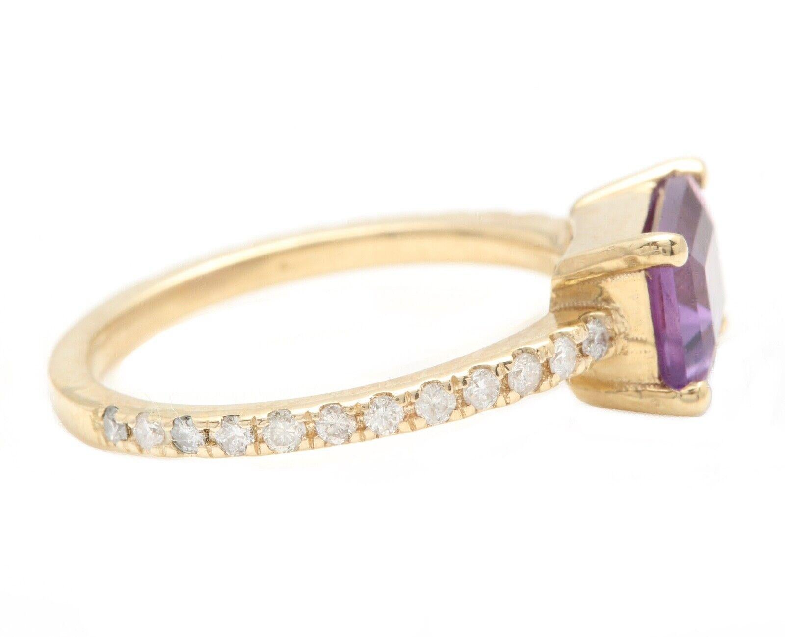 Mixed Cut 1.80 Carats Natural Amethyst and Diamond 14K Solid Yellow Gold Ring For Sale
