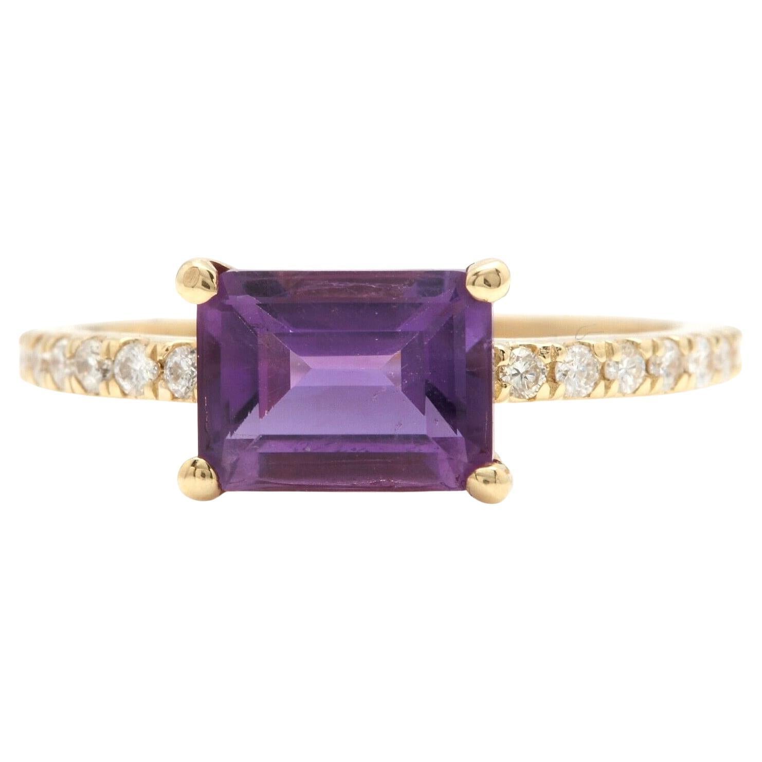Anillo de oro amarillo macizo de 14 quilates con amatista natural y diamante de 1,80 quilates