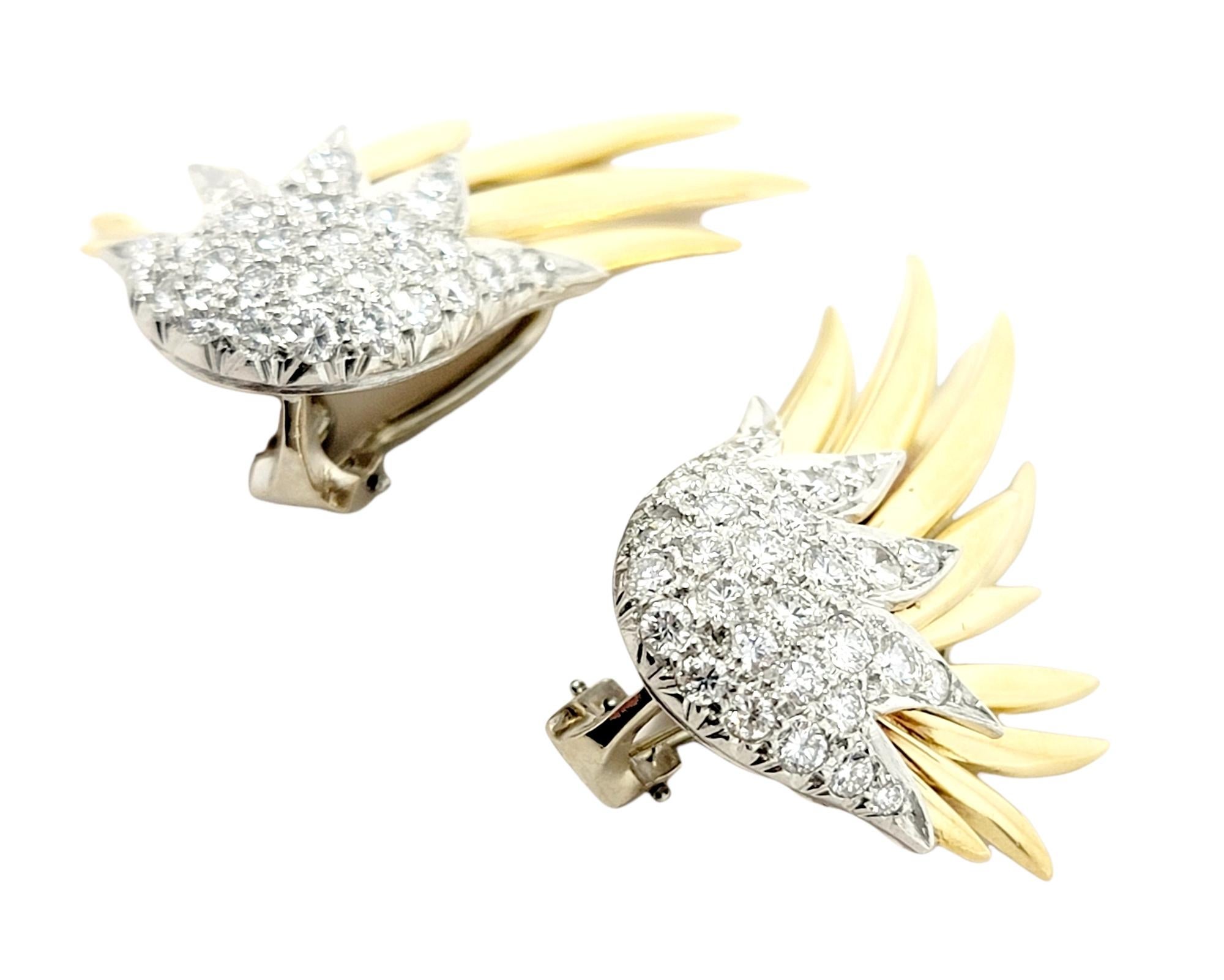 1.80 Carats Total Diamond and 18 Karat Gold Flame Theme Non-Pierced Earrings For Sale 2