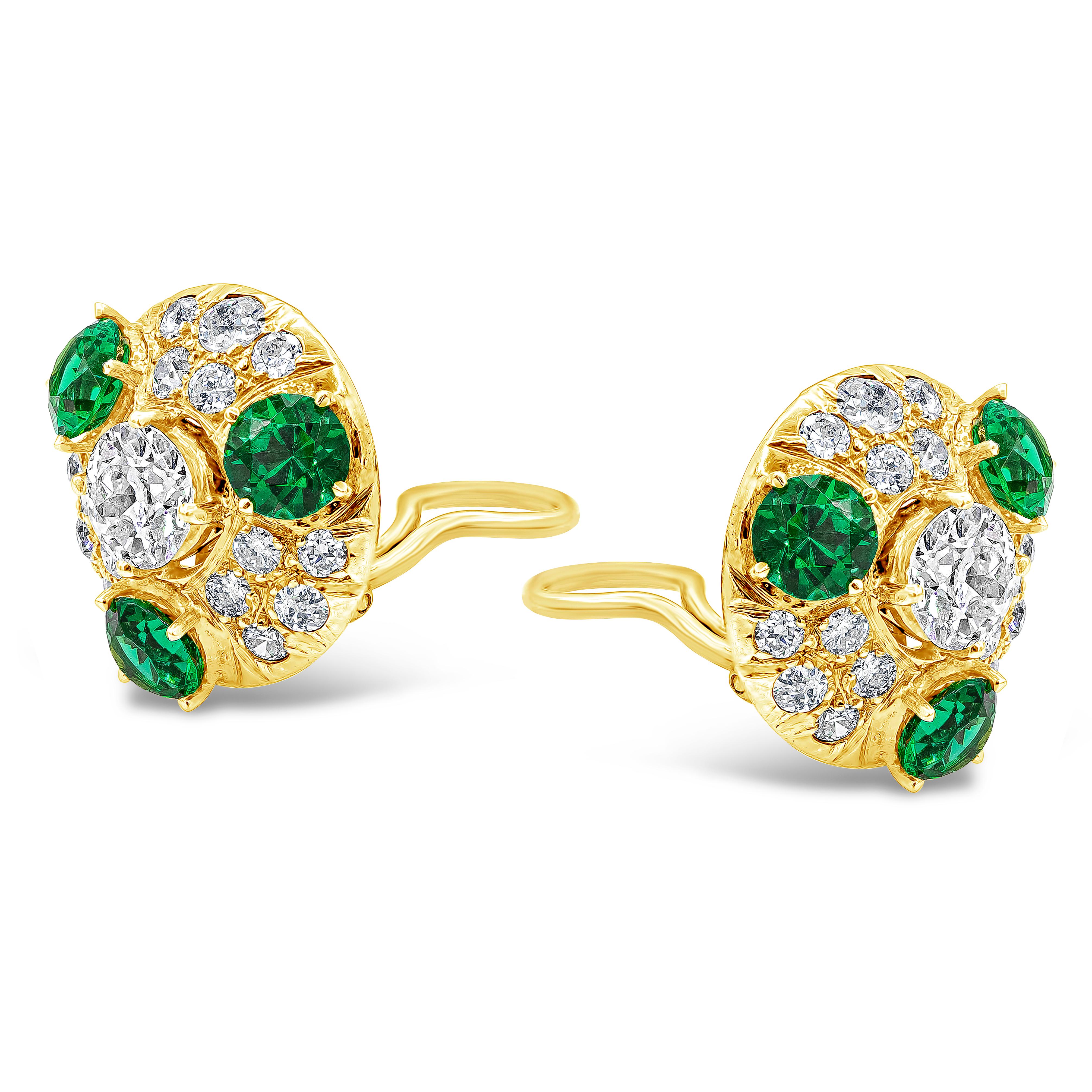 3.15 Karat Diamanten im alteuropäischen Schliff mit Smaragd-Clip-Ohrringe (Zeitgenössisch) im Angebot