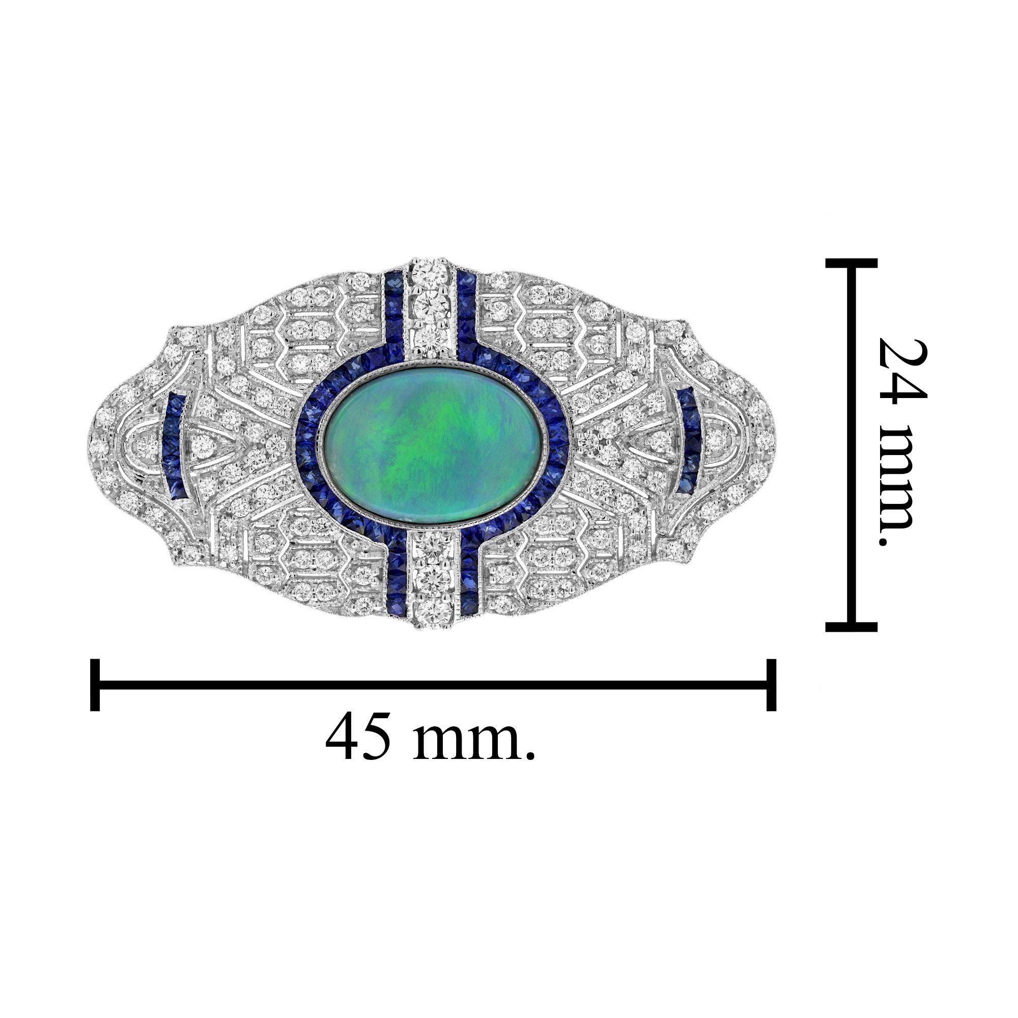 1,80 ct. Schwarzer Opal Saphir und Diamant Art Deco Stil Brosche in 18K Weißgold im Zustand „Neu“ im Angebot in Bangkok, TH