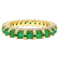 1.80 Ct Emerald Diamond Eternity Ring 14K Gold 1.50 Ct HI VS Diamond Eternity