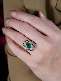 1.80 Ct. Emerald Onyx Diamond Art Deco Style Rectangular Shape Ring in 18K Gold